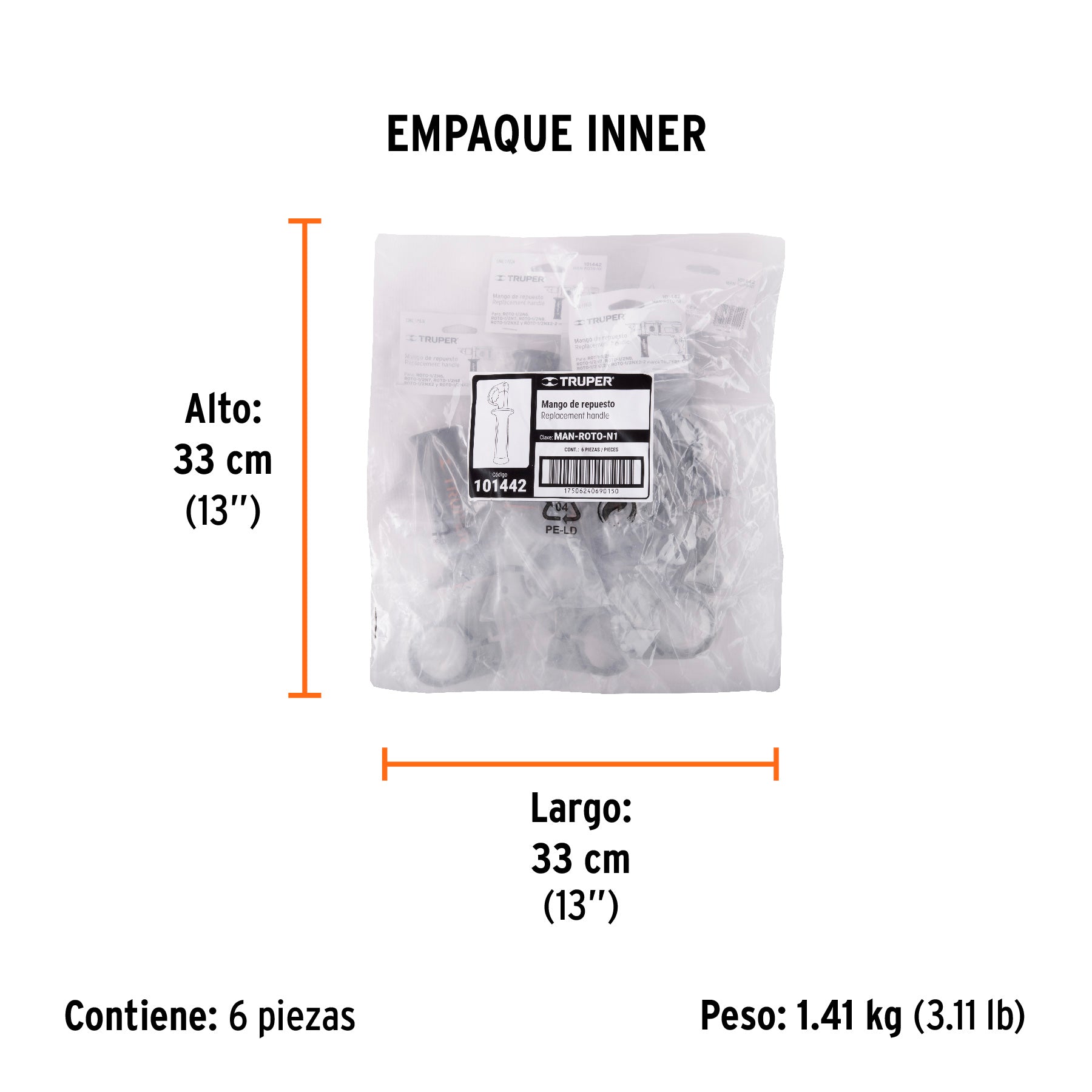Mango de repuesto para ROTO-1/2NX2,1/2NX2-2,1/2N7 y 1/2N6 - Empaque
