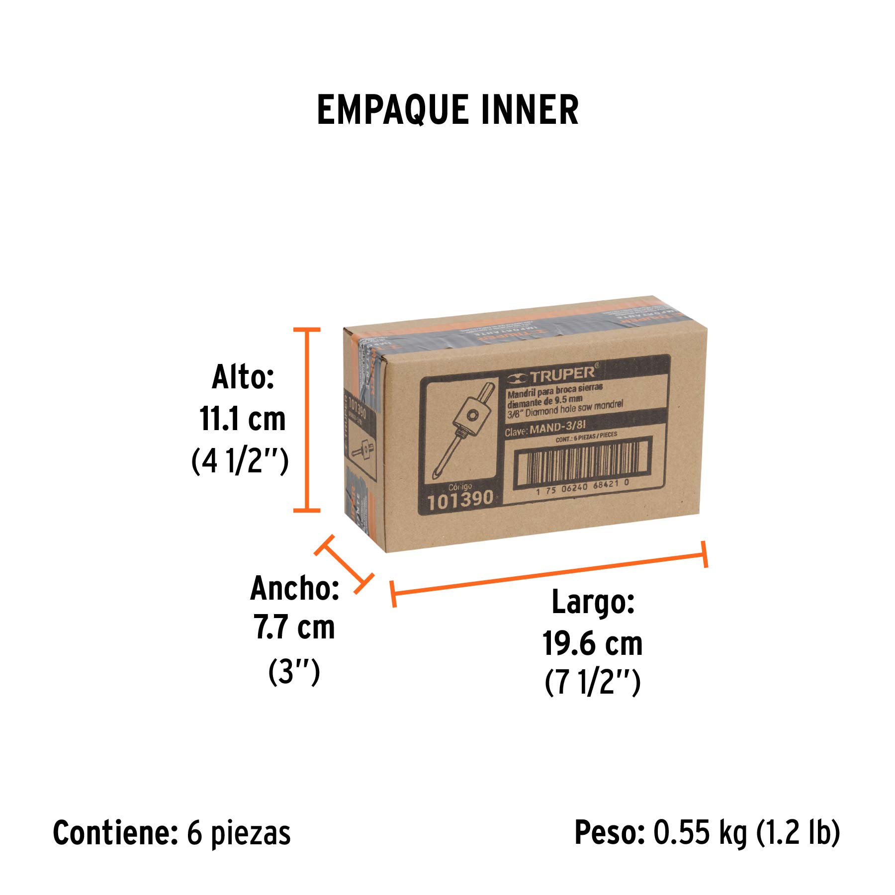 Mandril para brocasierra diamante con rosca 3/8", TRUPER - Empaque