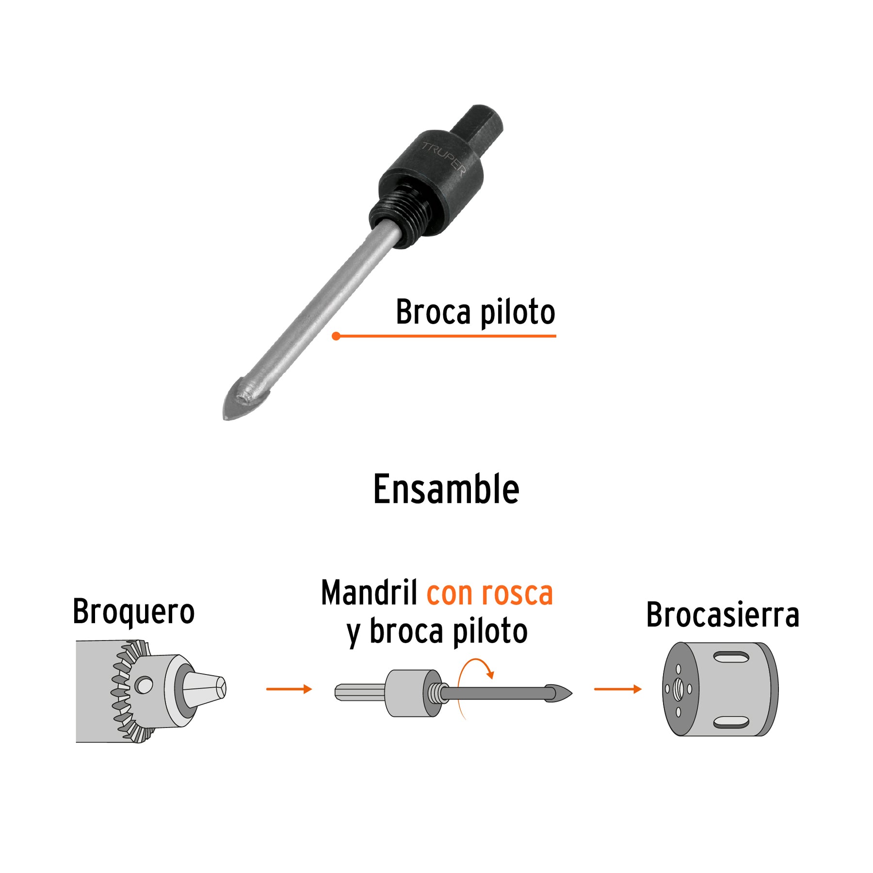 Mandril para brocasierra diamante con rosca 3/8", TRUPER