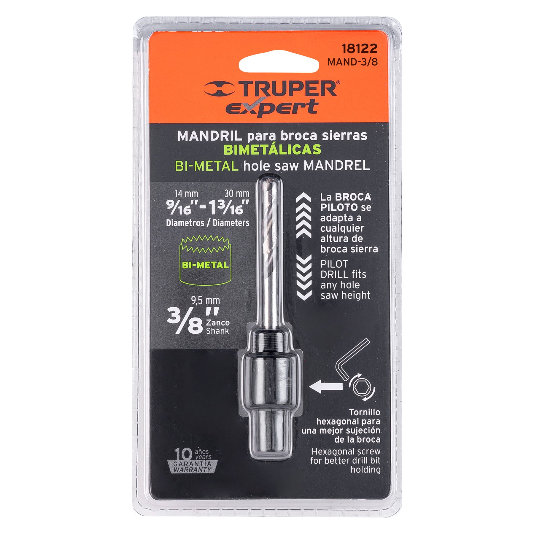 Mandril zanco 3/8" para brocasierras bimetálicas, EXPERT