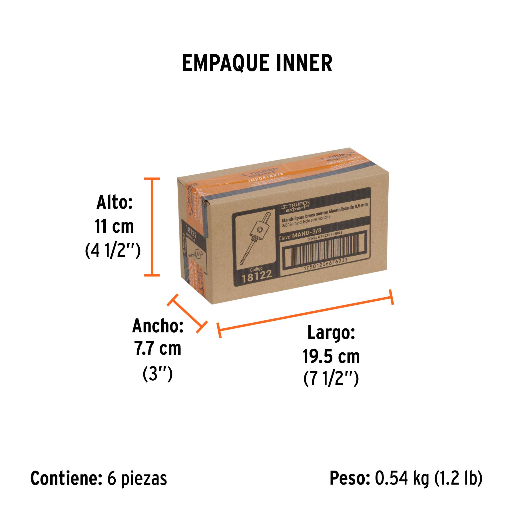 Mandril zanco 3/8" para brocasierras bimetálicas, EXPERT - Empaque