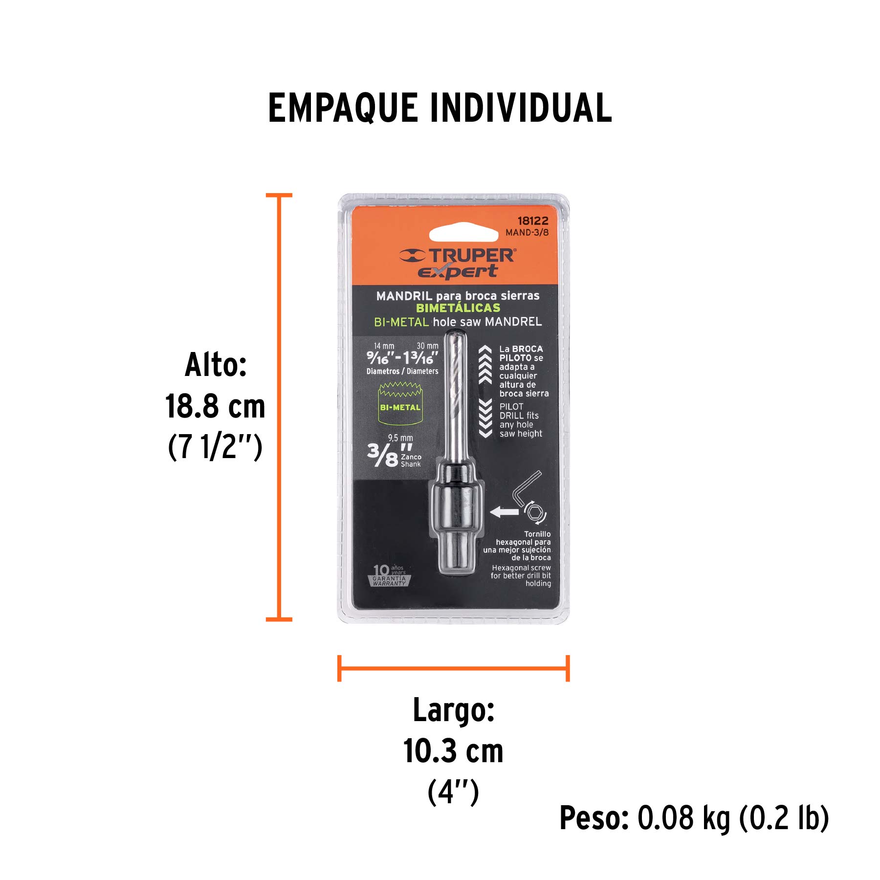 Mandril zanco 3/8" para brocasierras bimetálicas, EXPERT - Empaque
