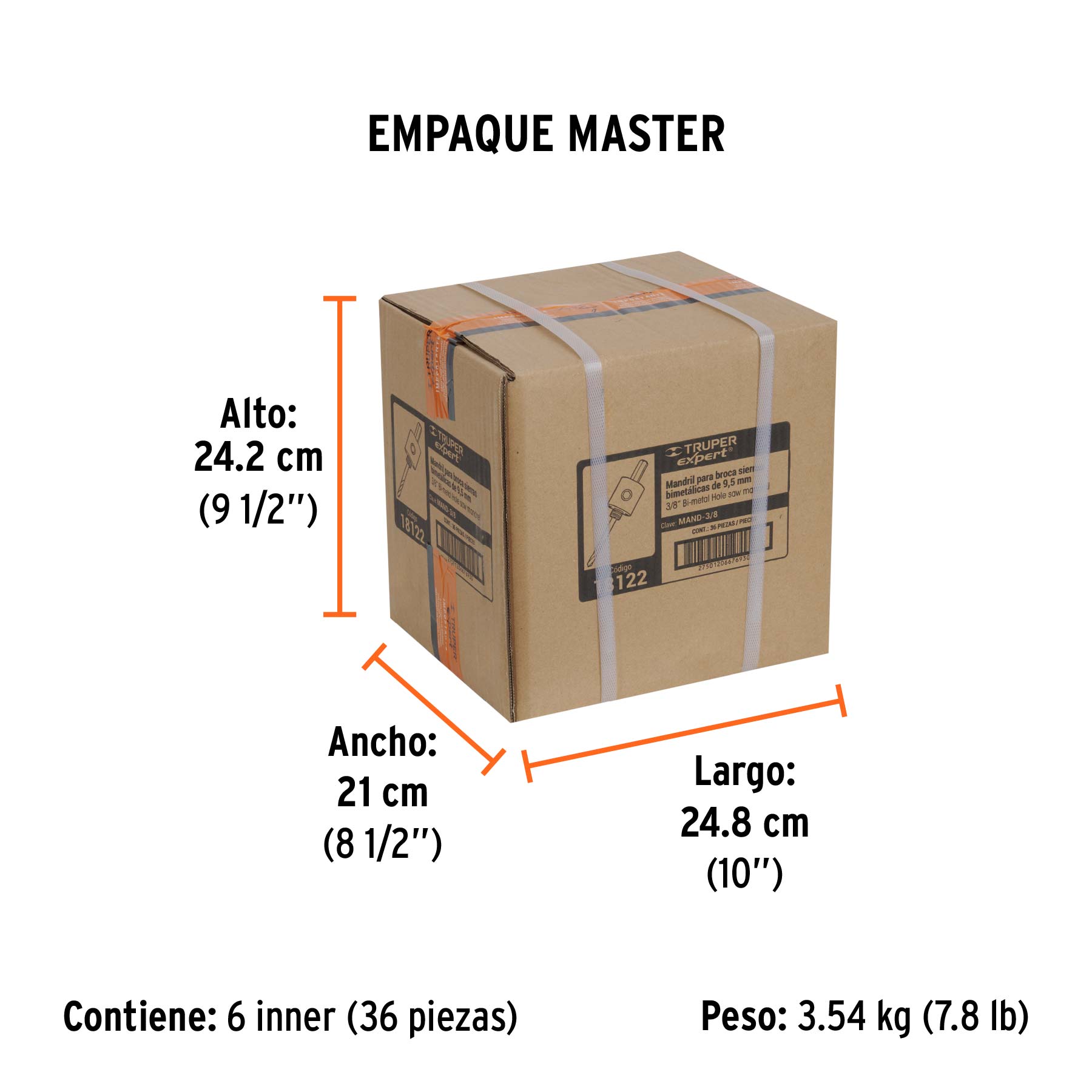 Mandril zanco 3/8" para brocasierras bimetálicas, EXPERT - Empaque