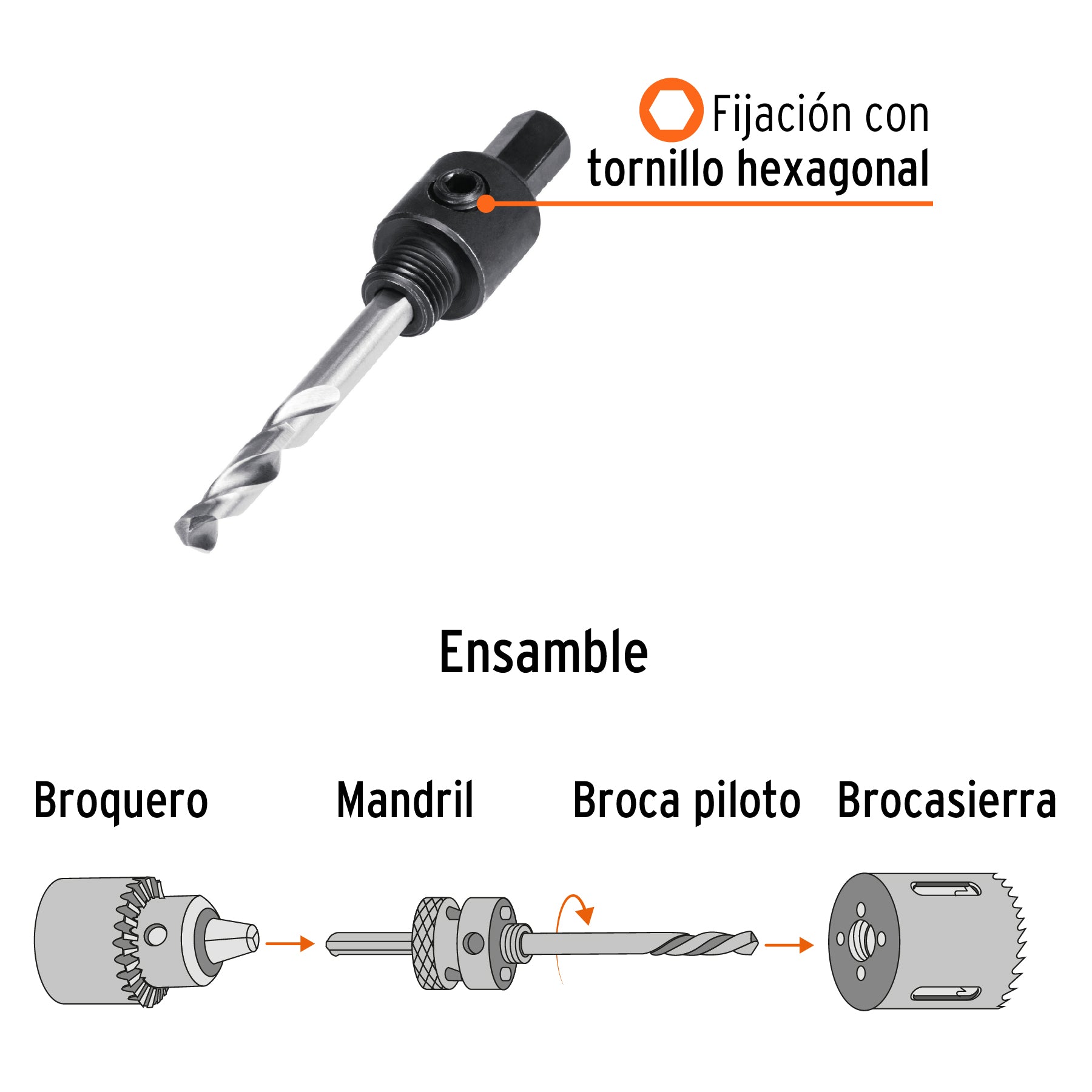 Mandril zanco 3/8" para brocasierras bimetálicas, EXPERT