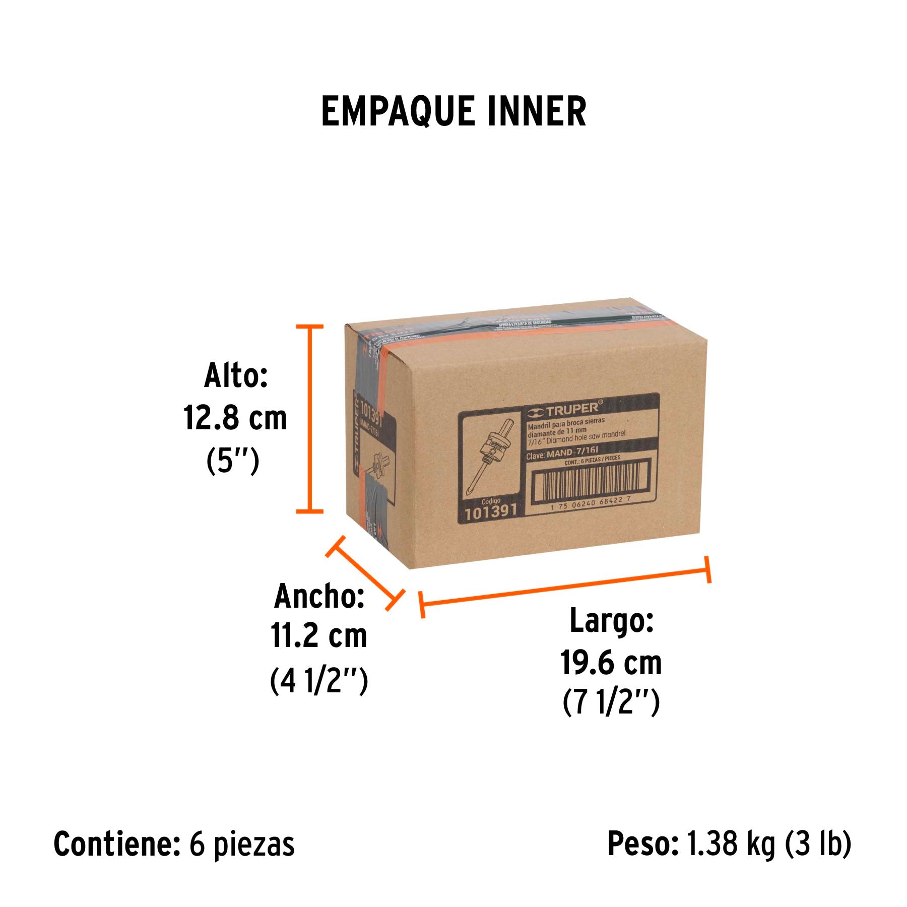 Mandril para brocasierra diamante con rosca 7/16", TRUPER - Empaque