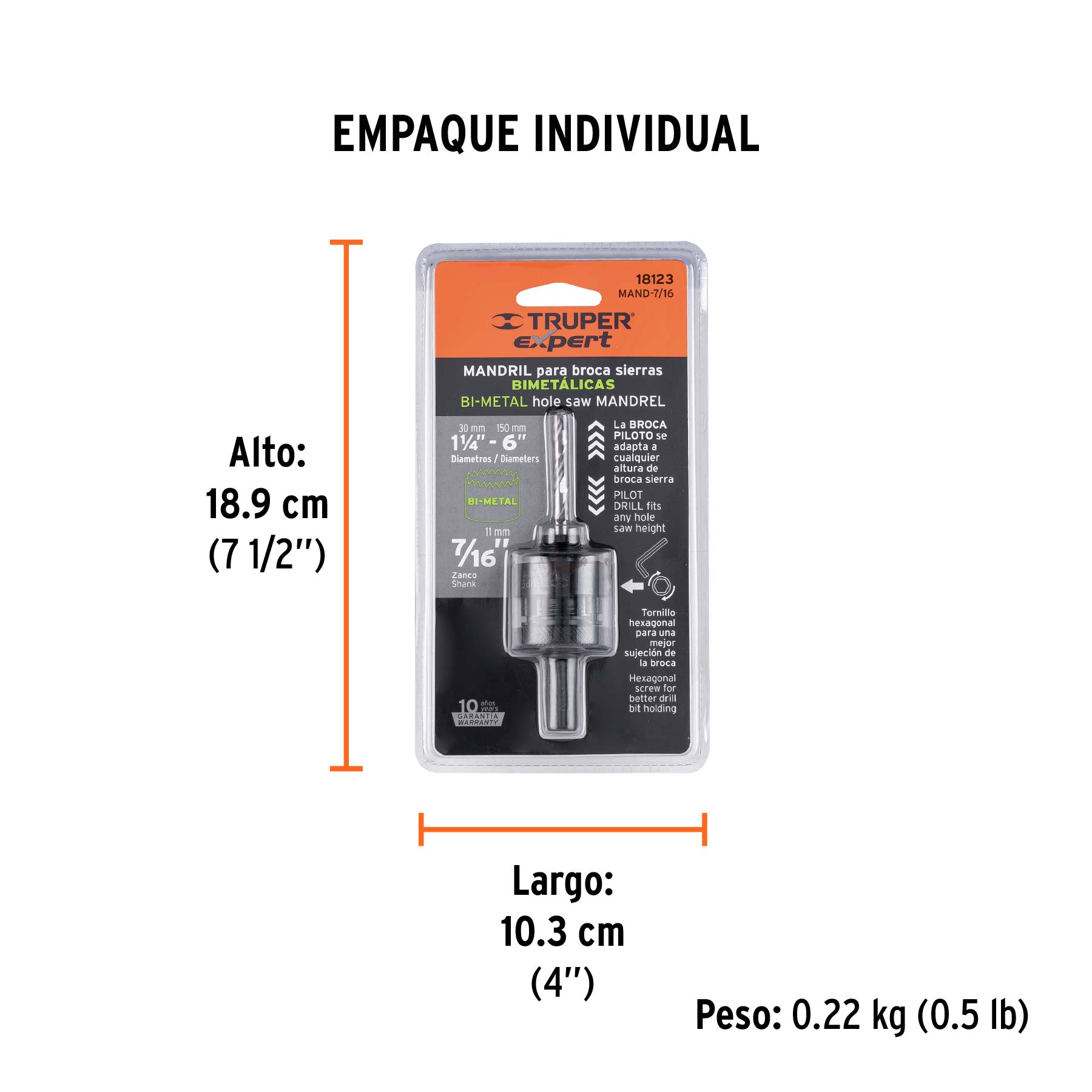 Mandril zanco 7/16" para brocasierras bimetálicas, EXPERT - Empaque