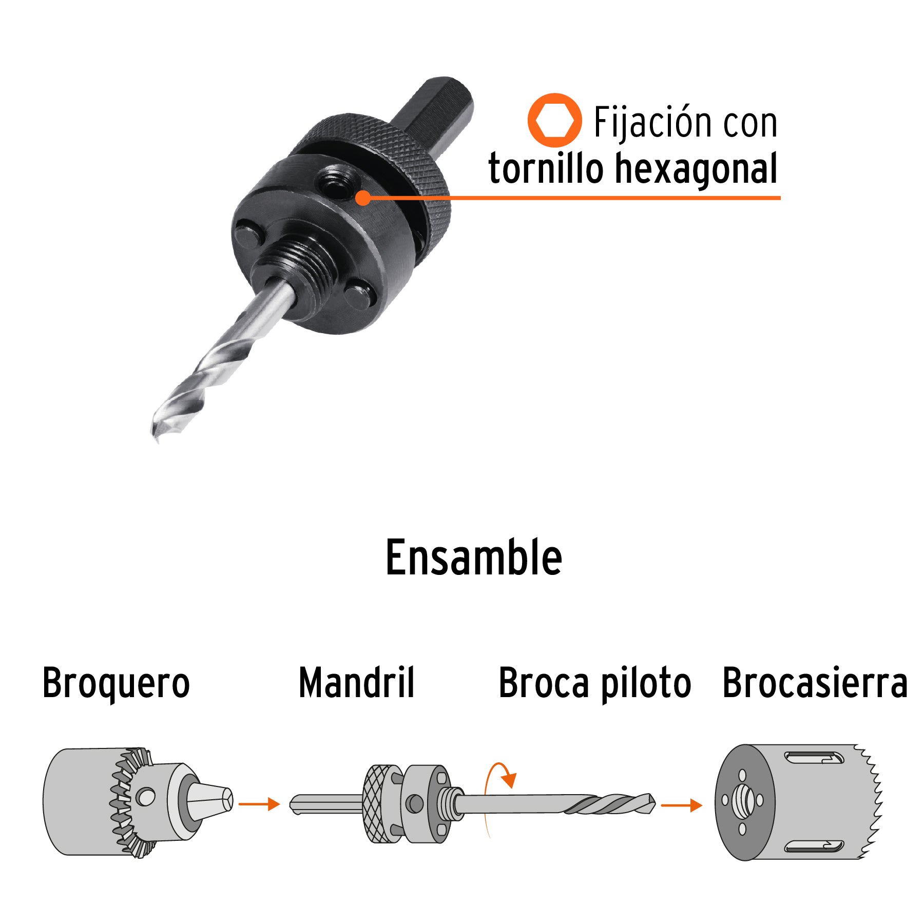 Mandril zanco 7/16" para brocasierras bimetálicas, EXPERT