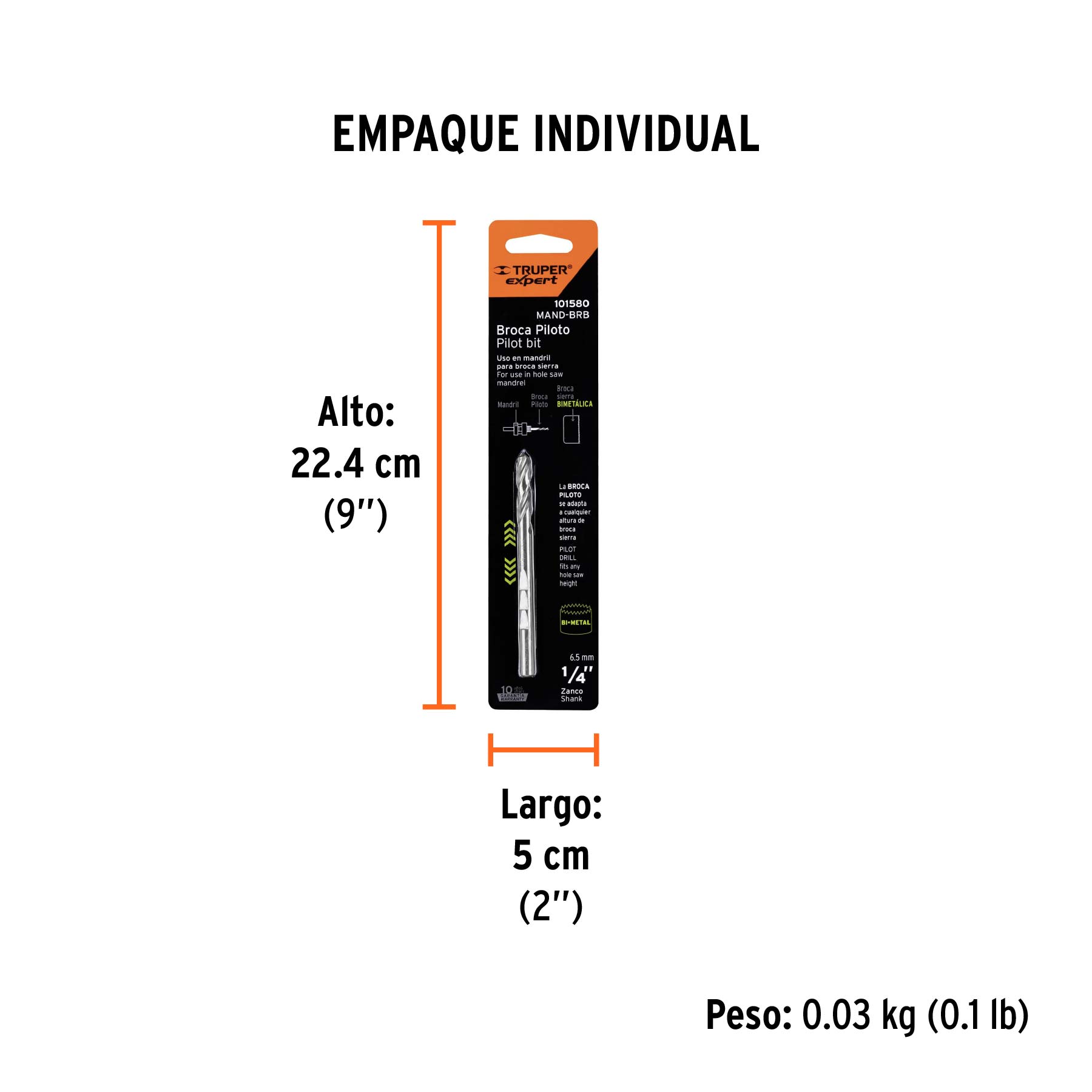 Broca piloto de 1/4" para brocasierras bimetálicas, EXPERT - Empaque