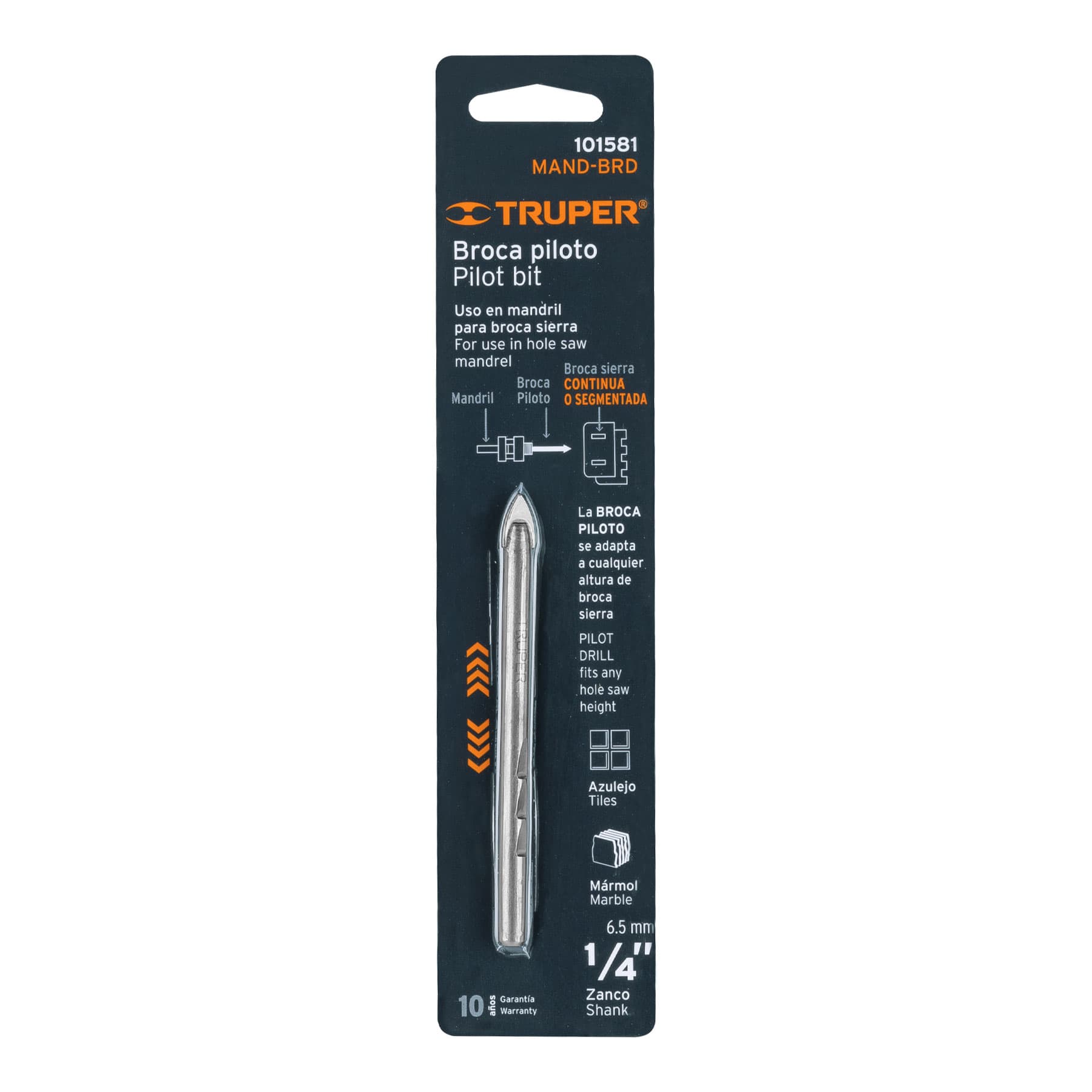 Broca piloto de 1/4" para brocasierras diamante, TRUPER