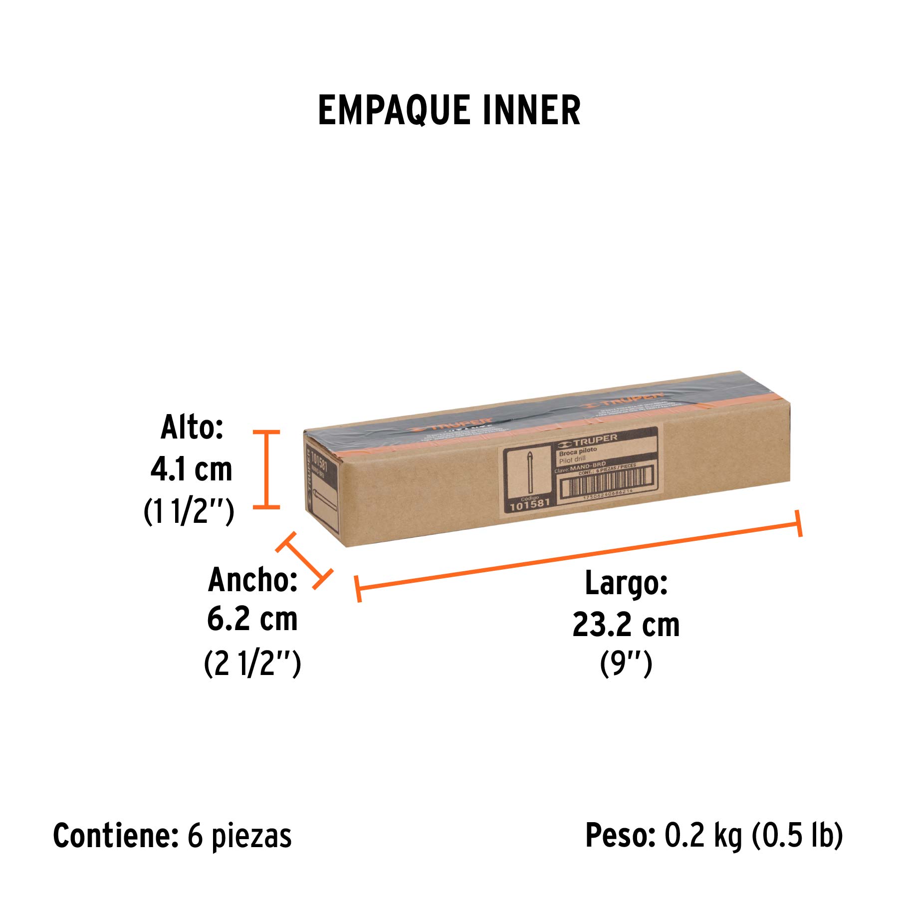 Broca piloto de 1/4" para brocasierras diamante, TRUPER - Empaque