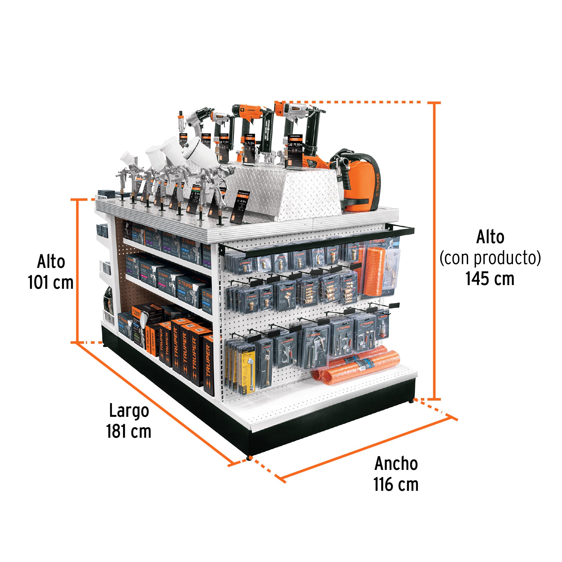 Mueble exhibidor con herramienta neumática