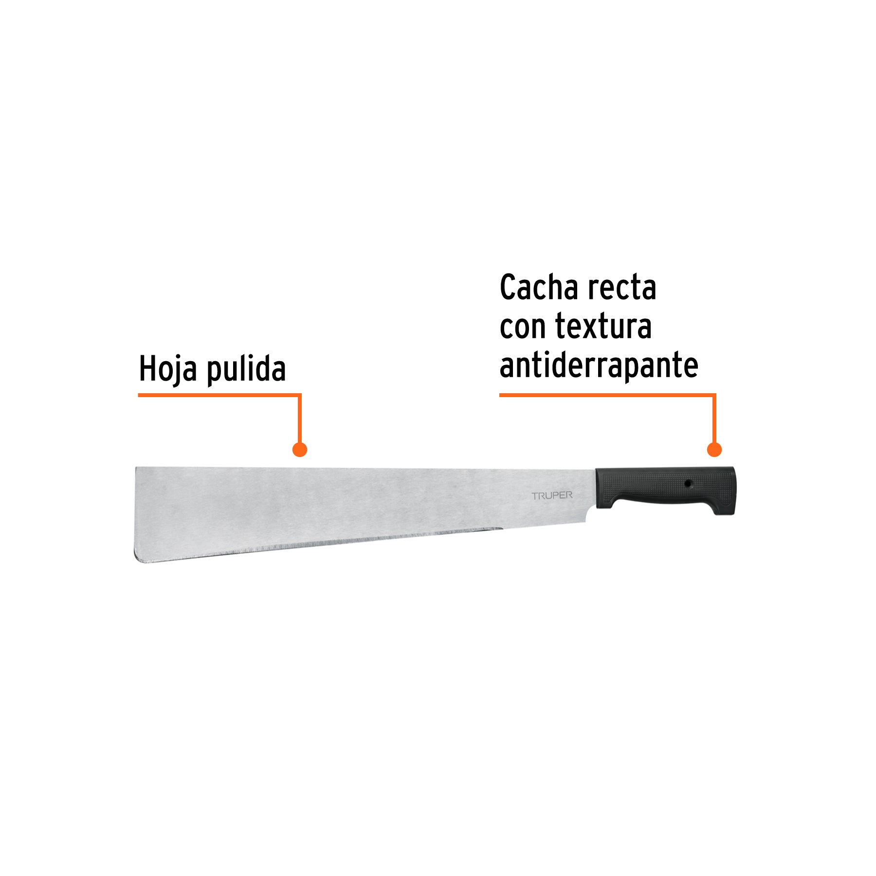 Machete punta recta 18", cacha inyectada, TRUPER