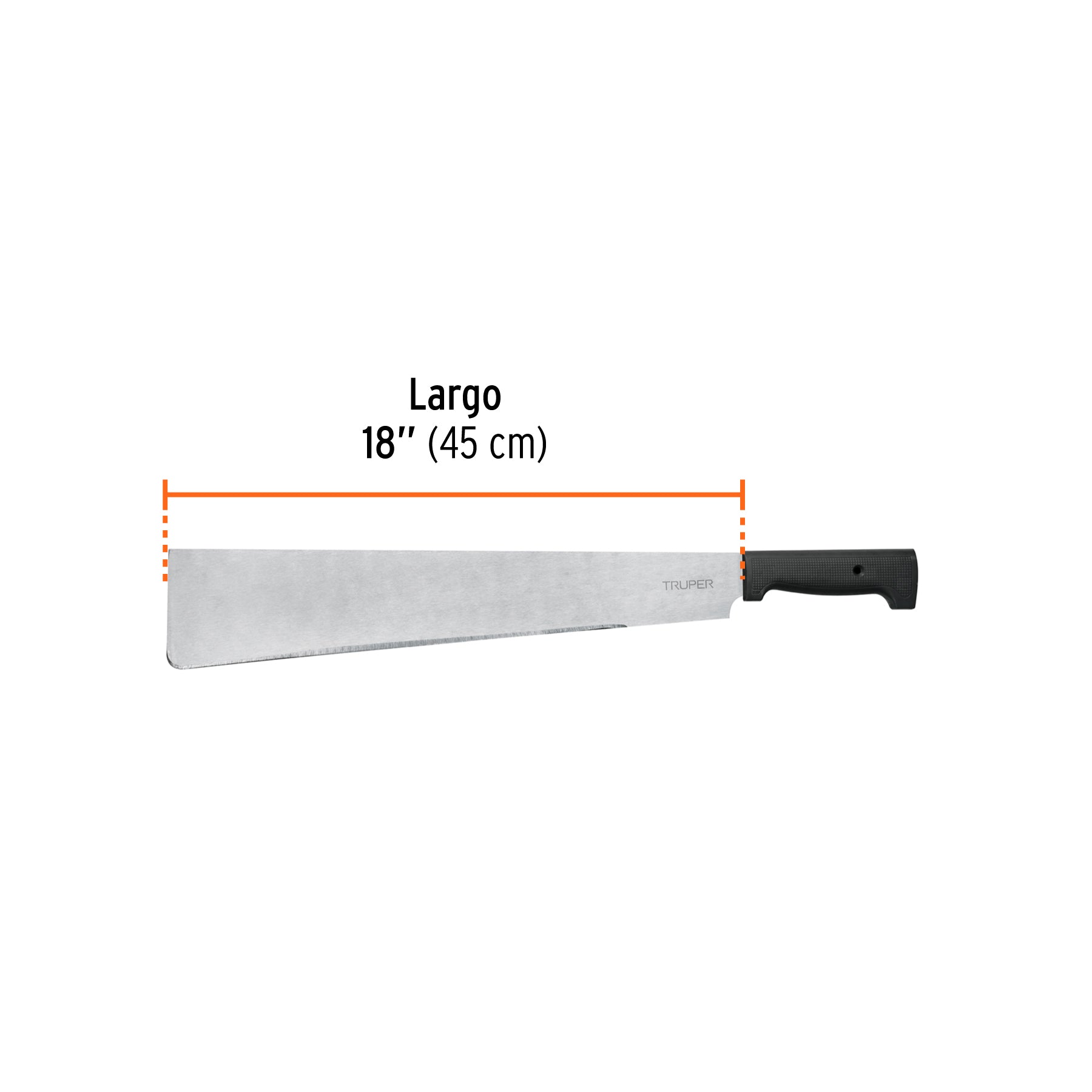 Machete punta recta 18", cacha inyectada, TRUPER