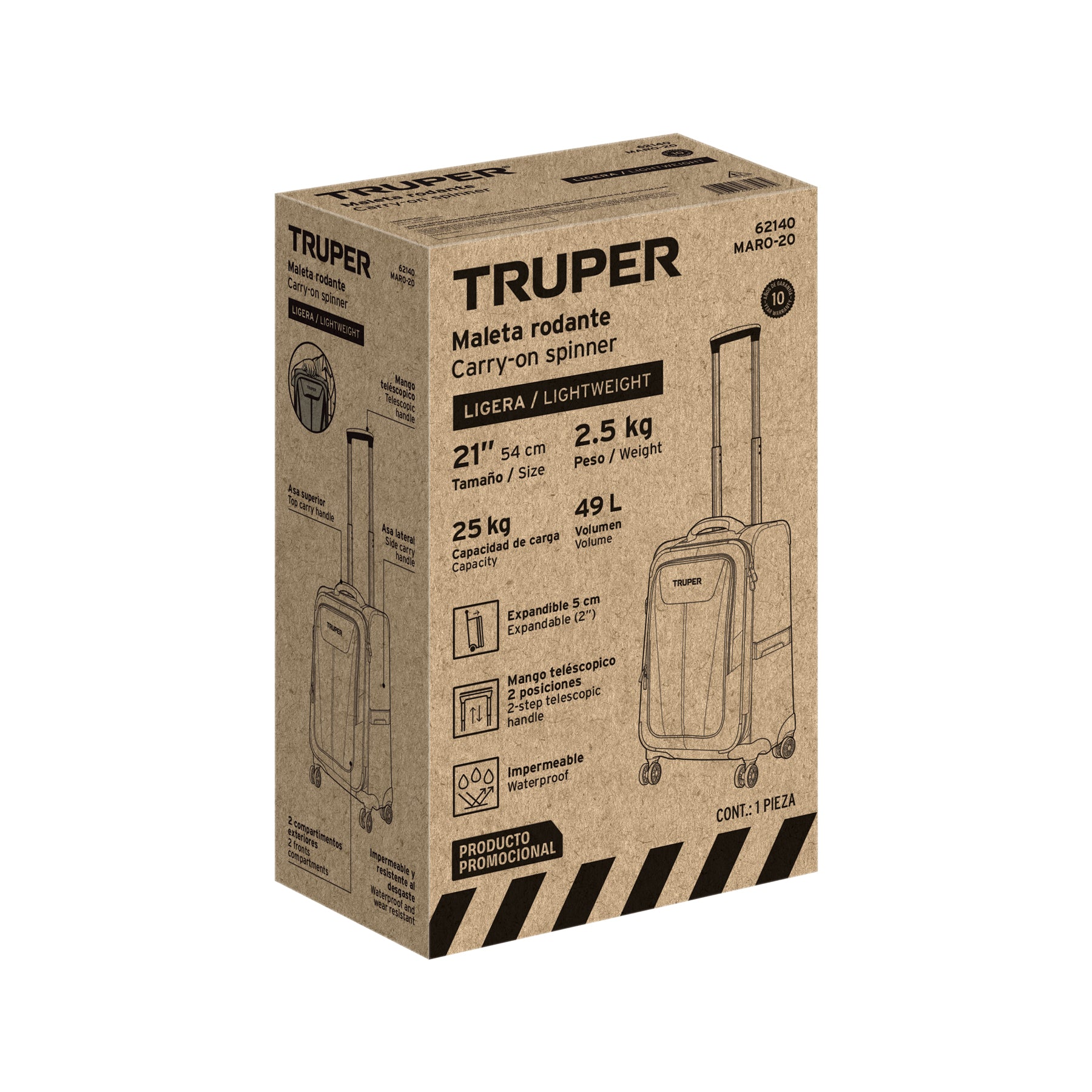 Maleta de cabina ligera negra 49 L, Truper