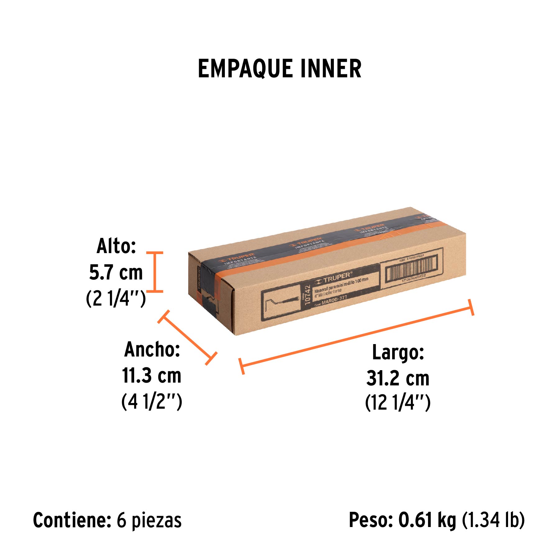 Maneral de 4" para rodillo, TRUPER - Empaque