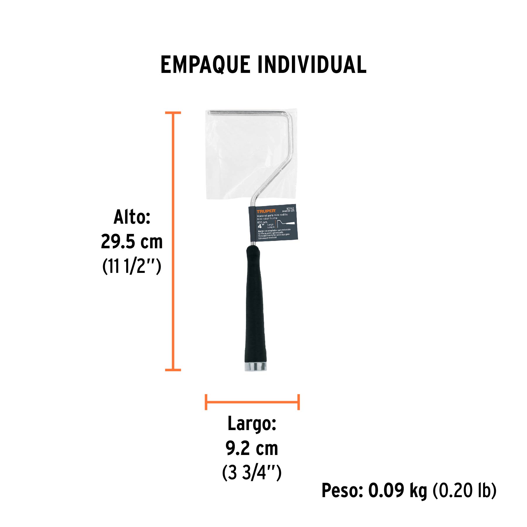 Maneral de 4" para rodillo, TRUPER - Empaque