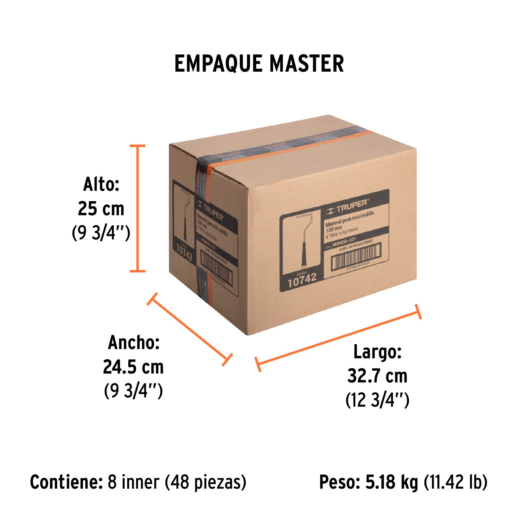 Maneral de 4" para rodillo, TRUPER - Empaque