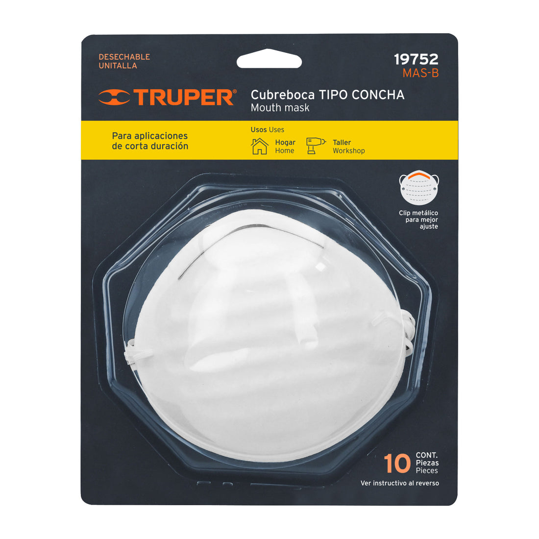Blíster con 10 cubrebocas para polvos tipo concha, TRUPER