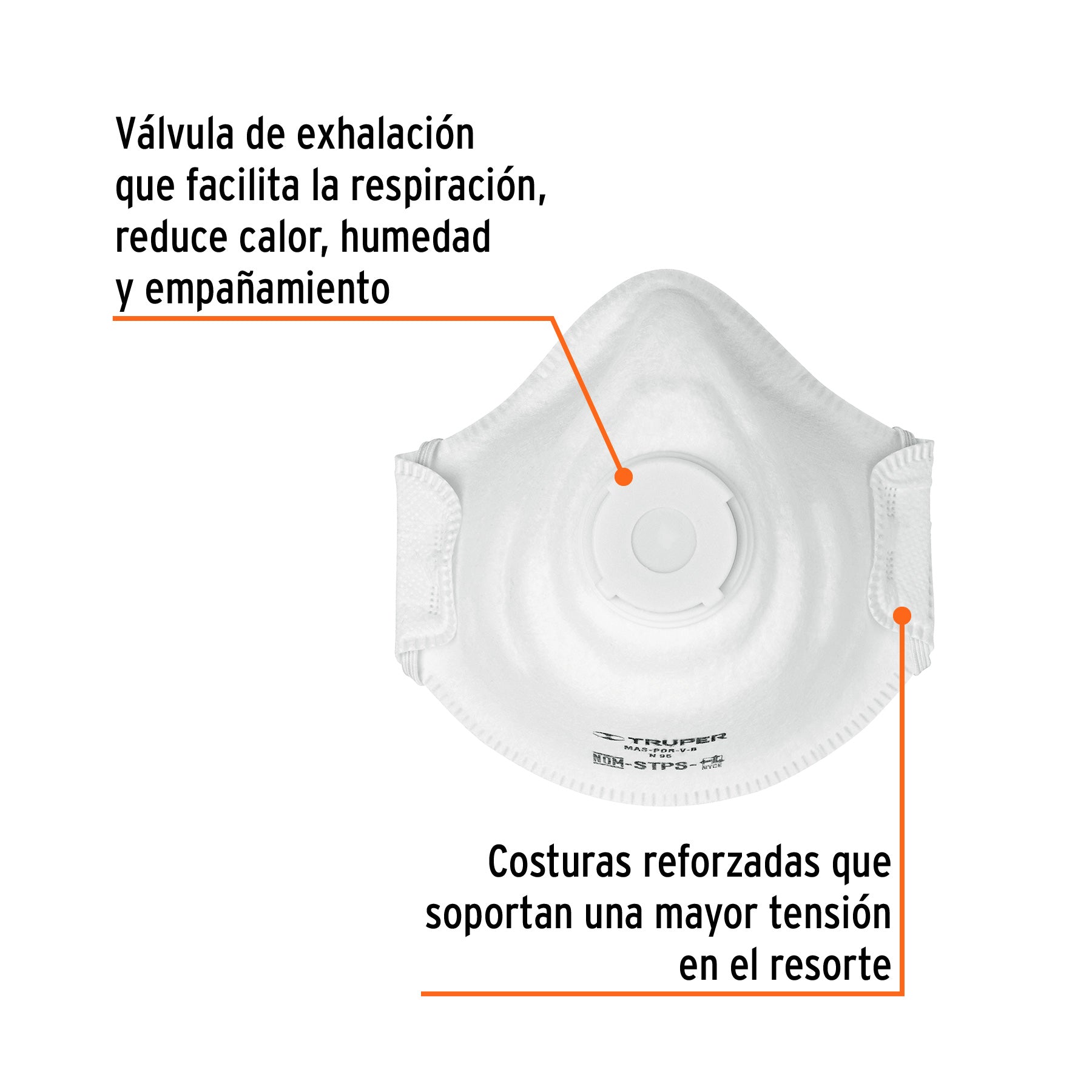 Respirador N95 con válvula para polvos y partículas, TRUPER
