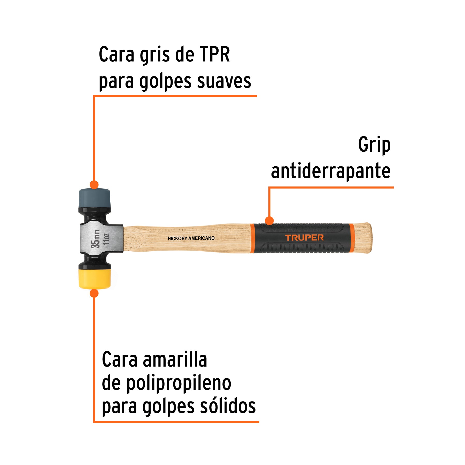 Martillo 35 mm con caras suaves intercambiables, TRUPER Grip