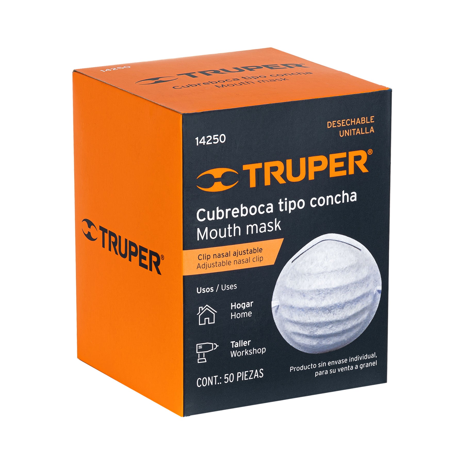 Cubrebocas tipo concha por pieza en caja de 50 pz, TRUPER