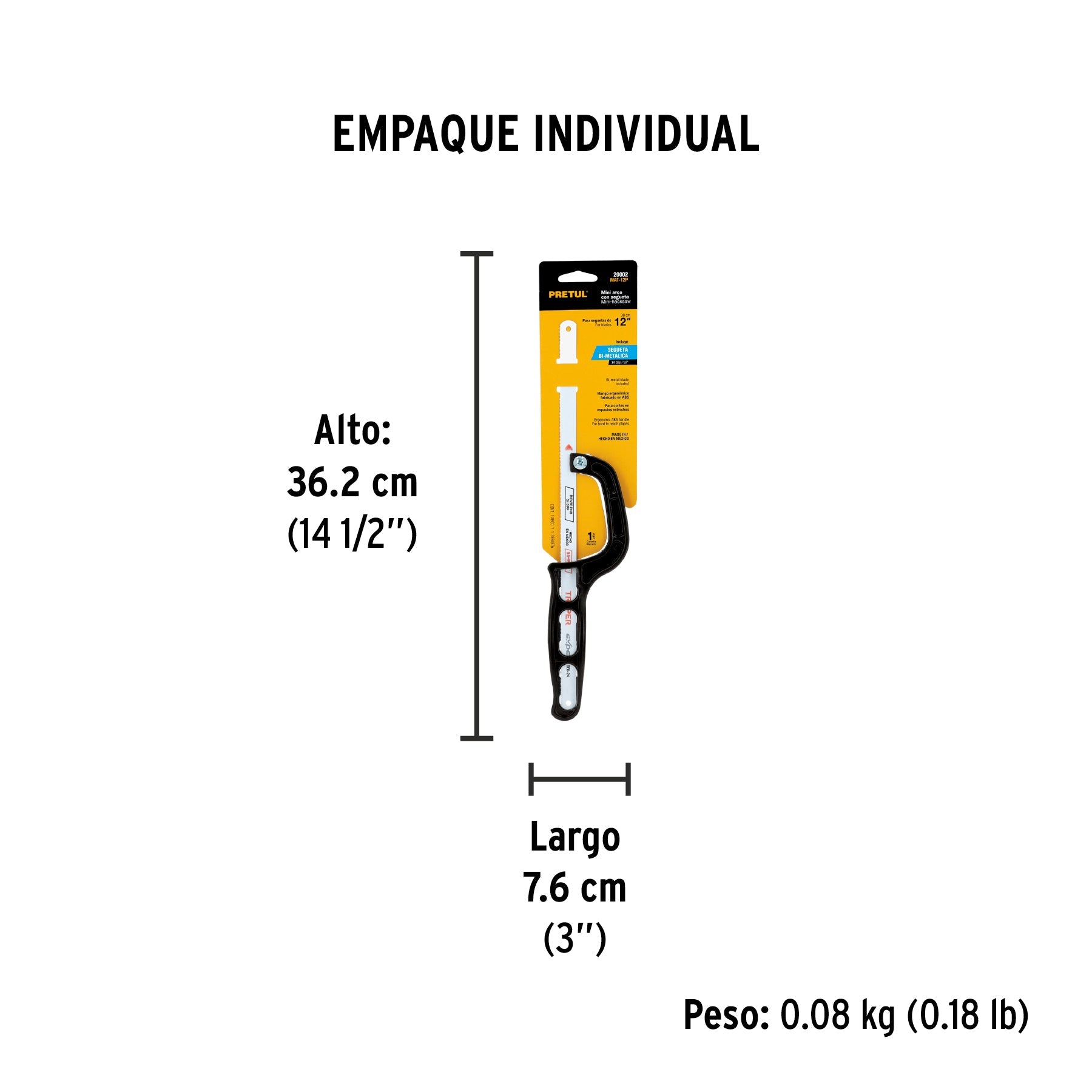 Mini arco 12" de plástico para segueta, PRETUL - Empaque