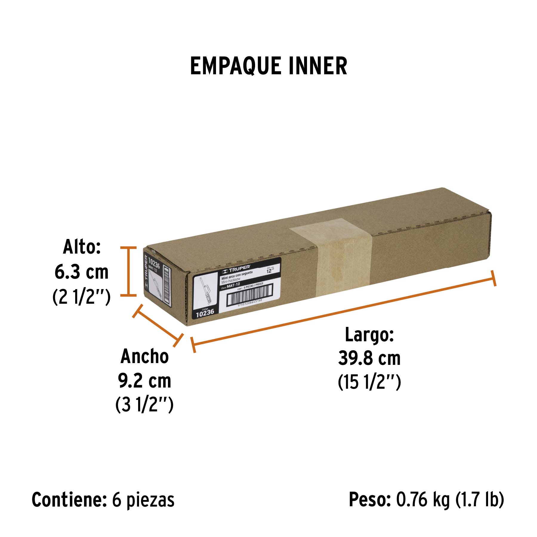 Mini arco 12" de aluminio para segueta, TRUPER - Empaque