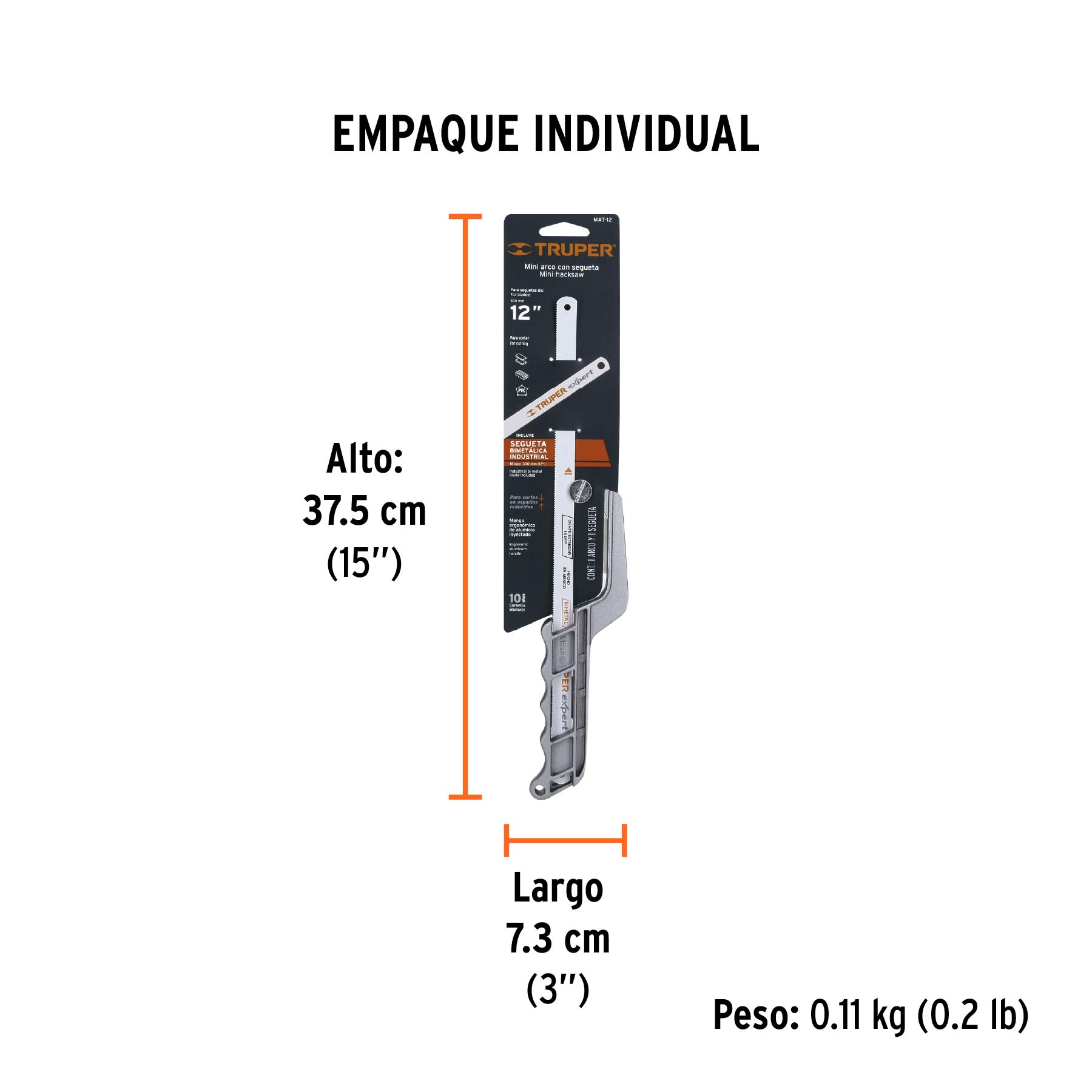 Mini arco 12" de aluminio para segueta, TRUPER - Empaque