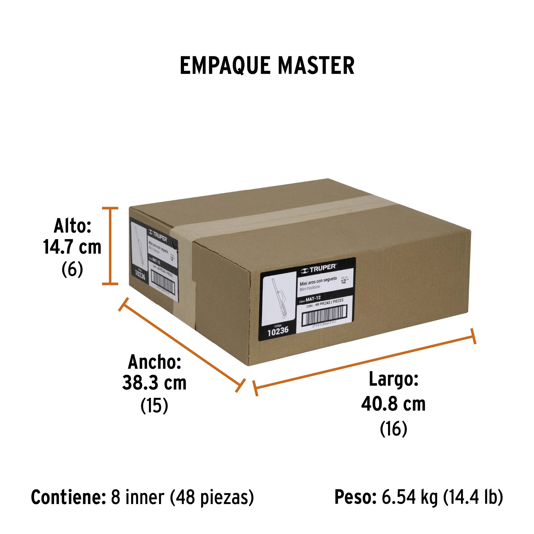 Mini arco 12" de aluminio para segueta, TRUPER - Empaque