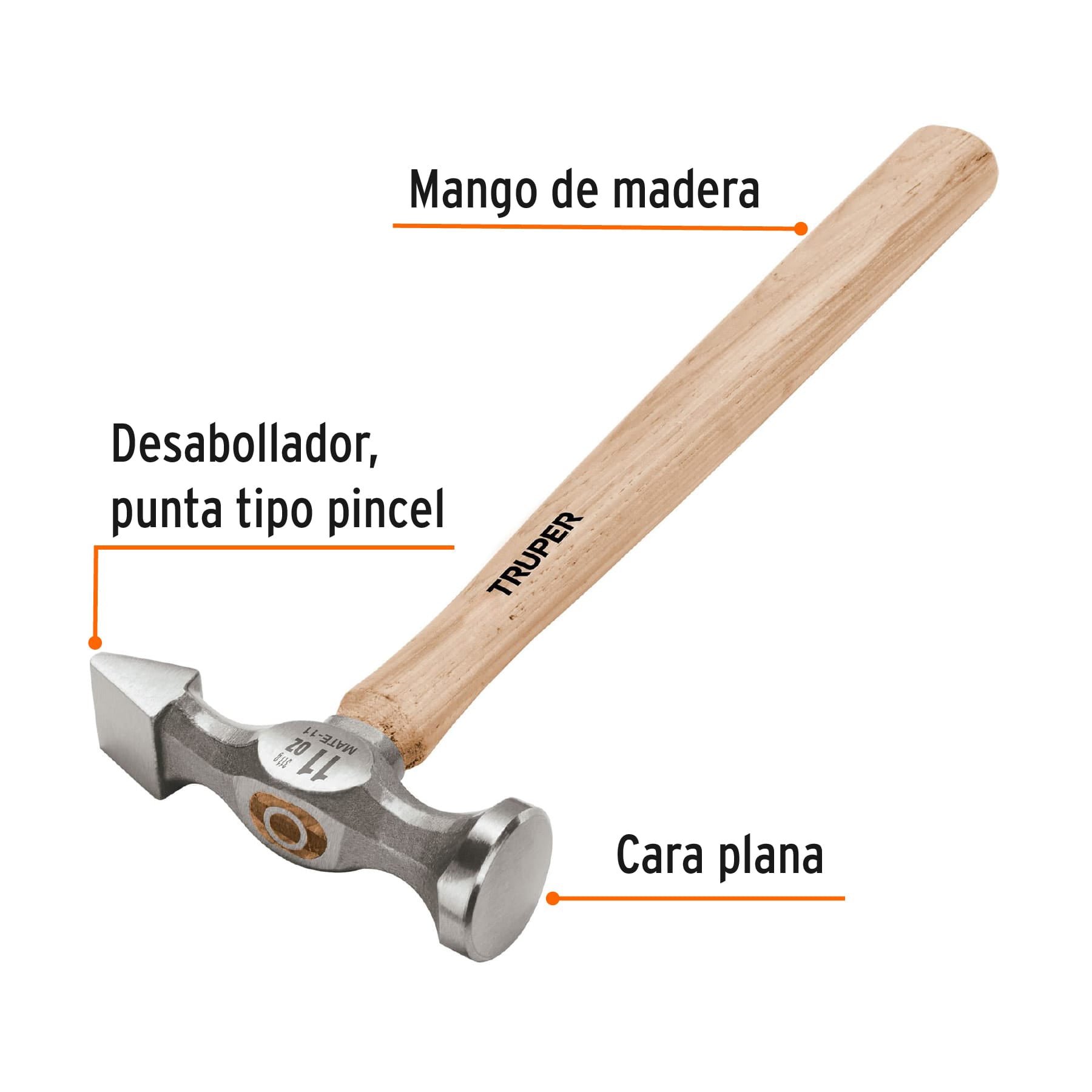 Martillo desabollador 11 oz tipo cincel, mango 12", TRUPER