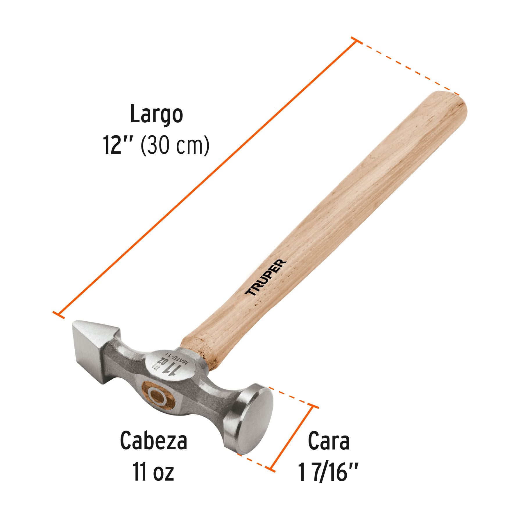 Martillo desabollador 11 oz tipo cincel, mango 12", TRUPER