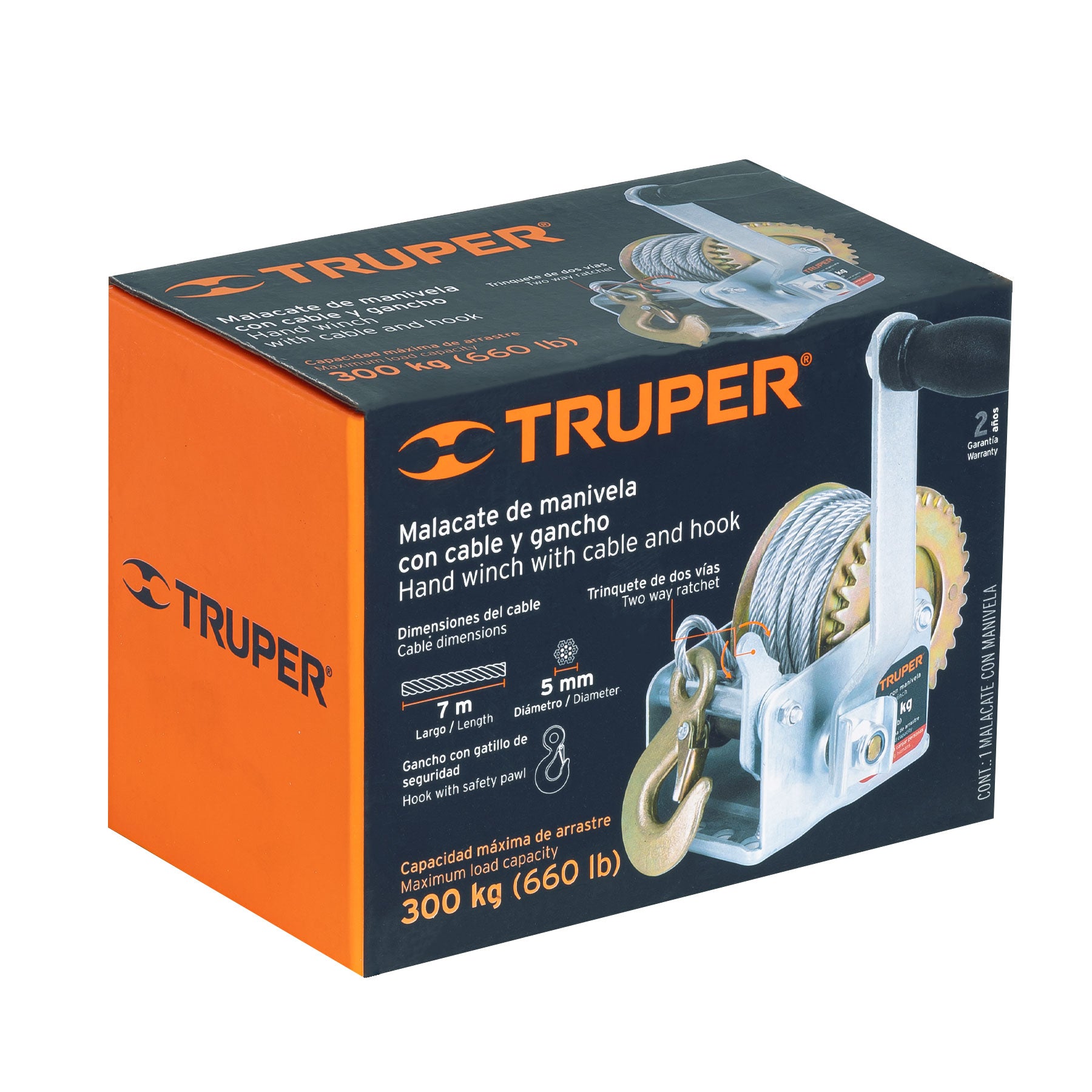 Malacate de manivela 300 kg con cable, TRUPER