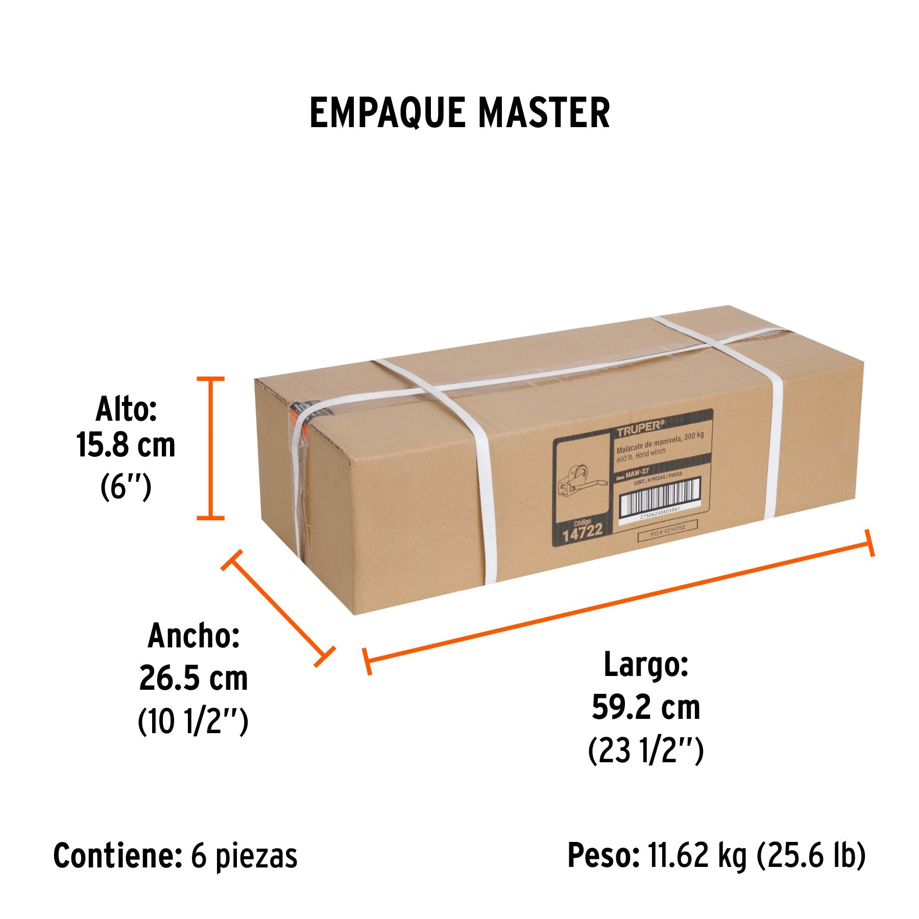 Malacate de manivela 270 kg sin cable, TRUPER - Empaque
