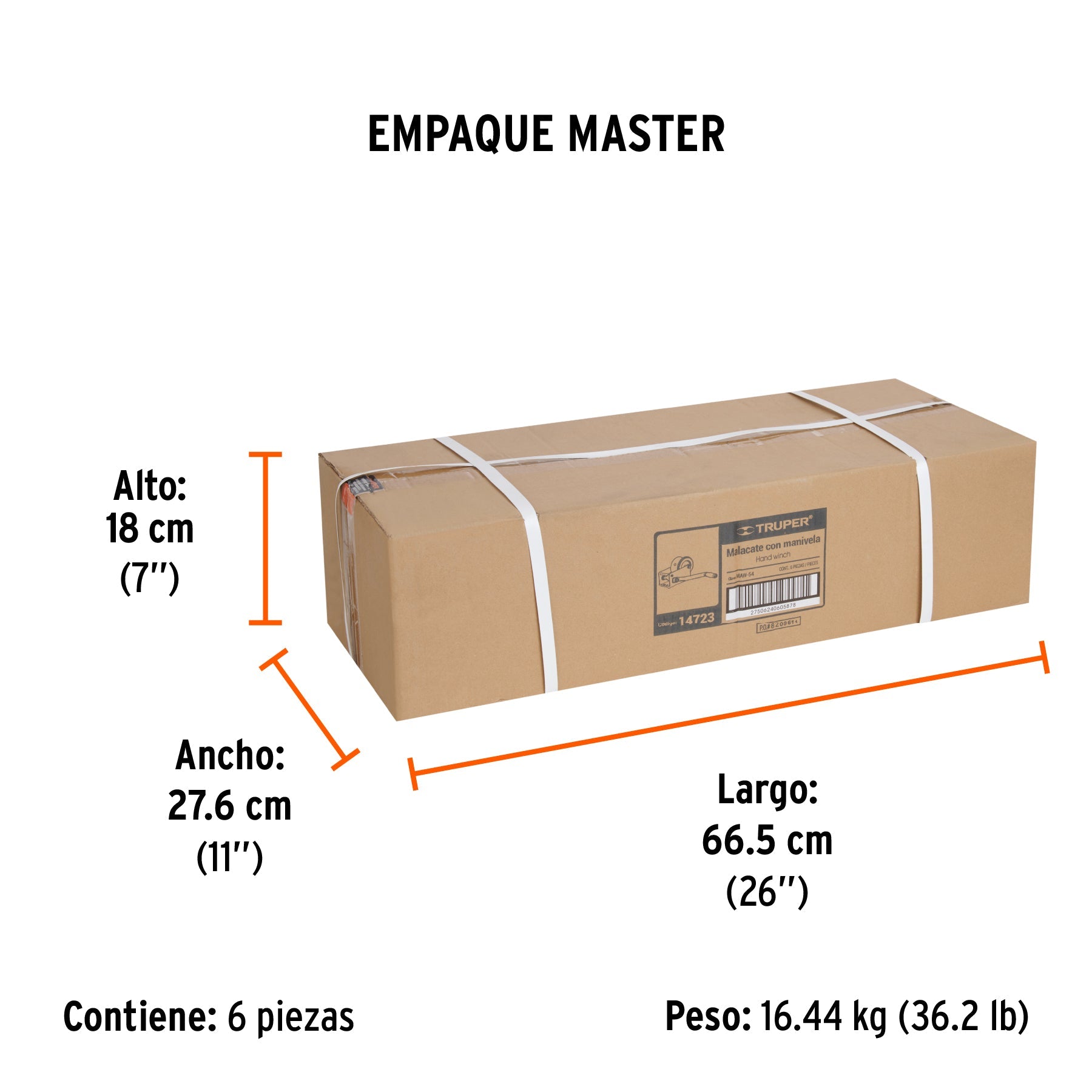 Malacate de manivela 540 kg sin cable, TRUPER - Empaque