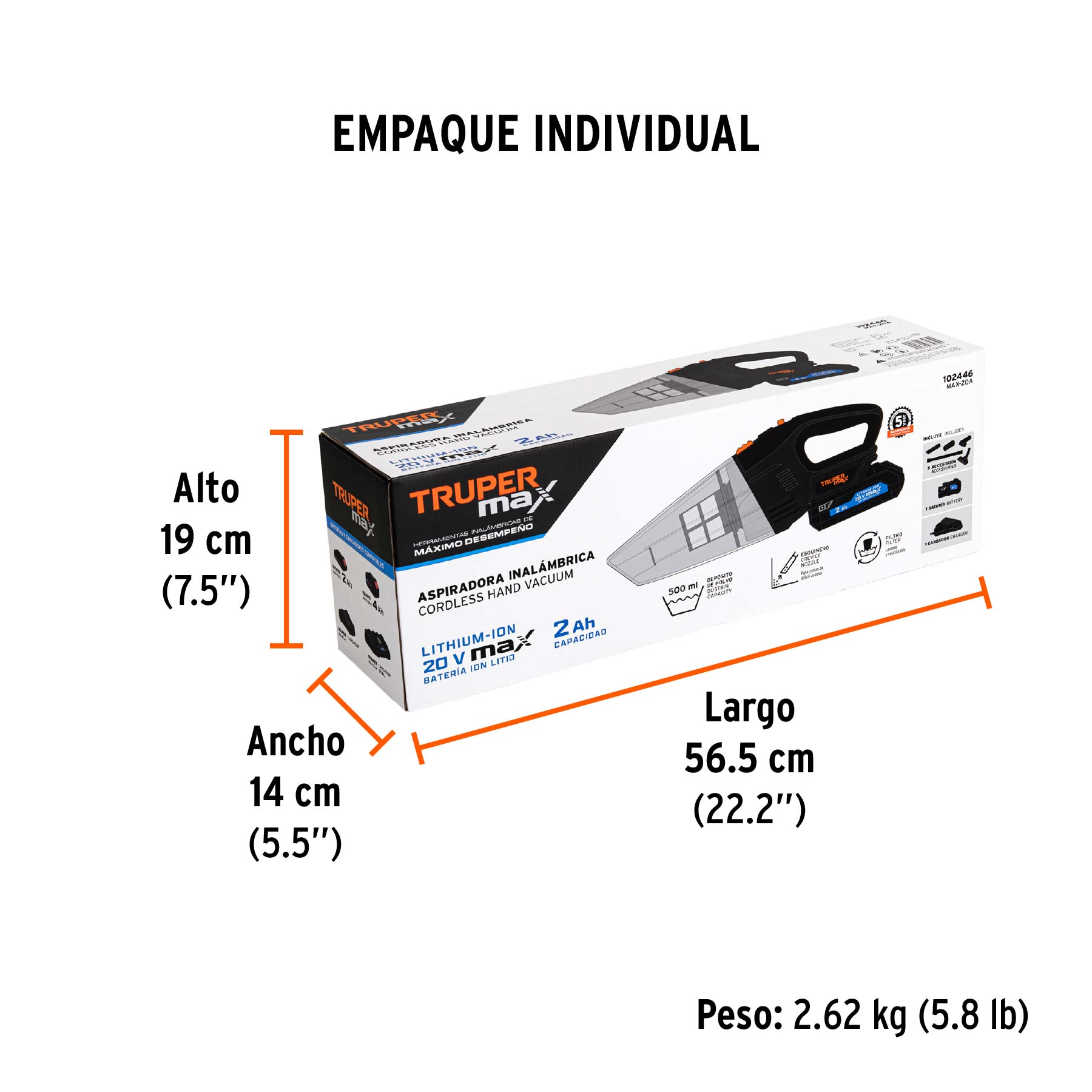 Aspiradora para auto, 20V, 1 batería 2Ah, MAX - Empaque