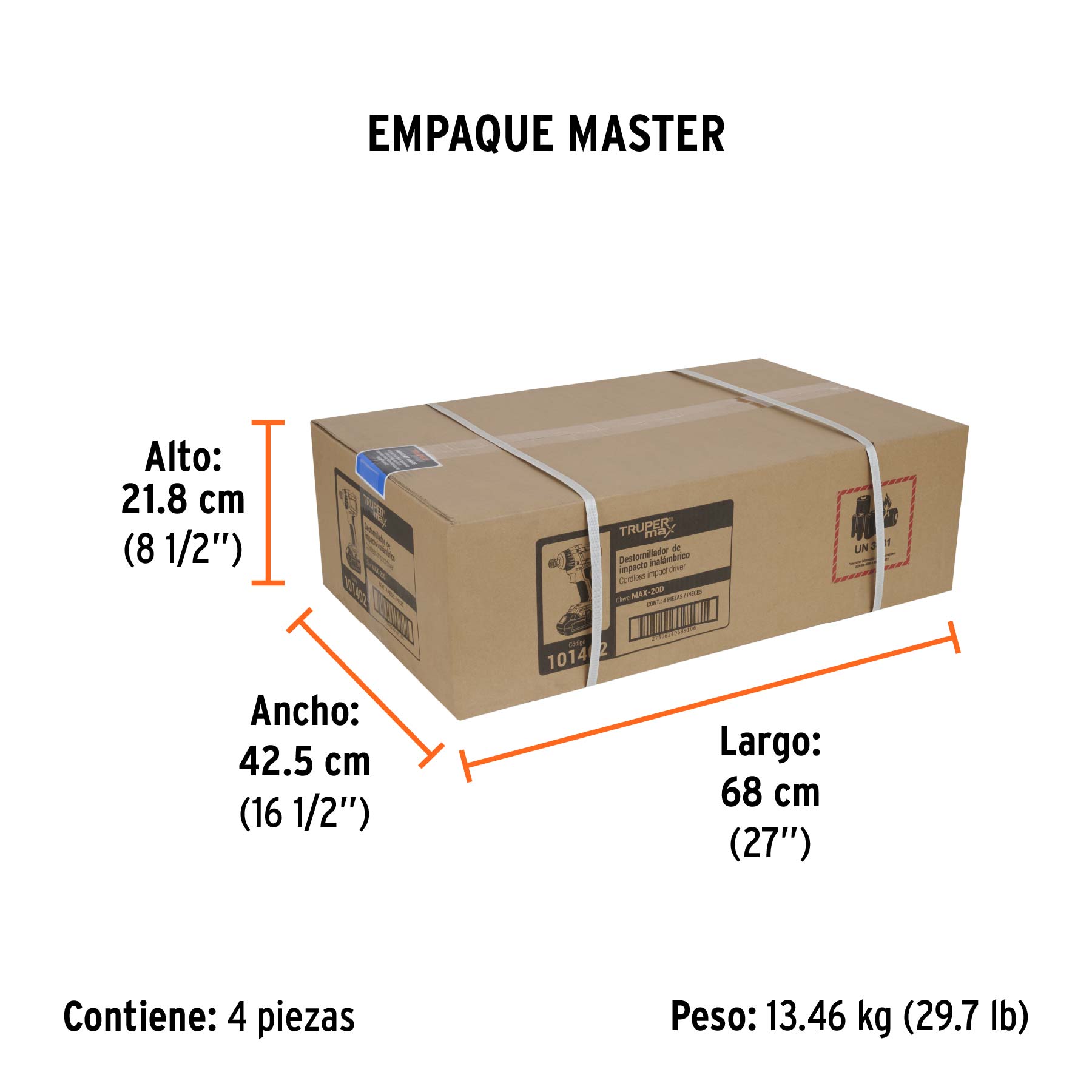 Destornillador de impacto, 20V, 2 baterías 2Ah, MAX - Empaque