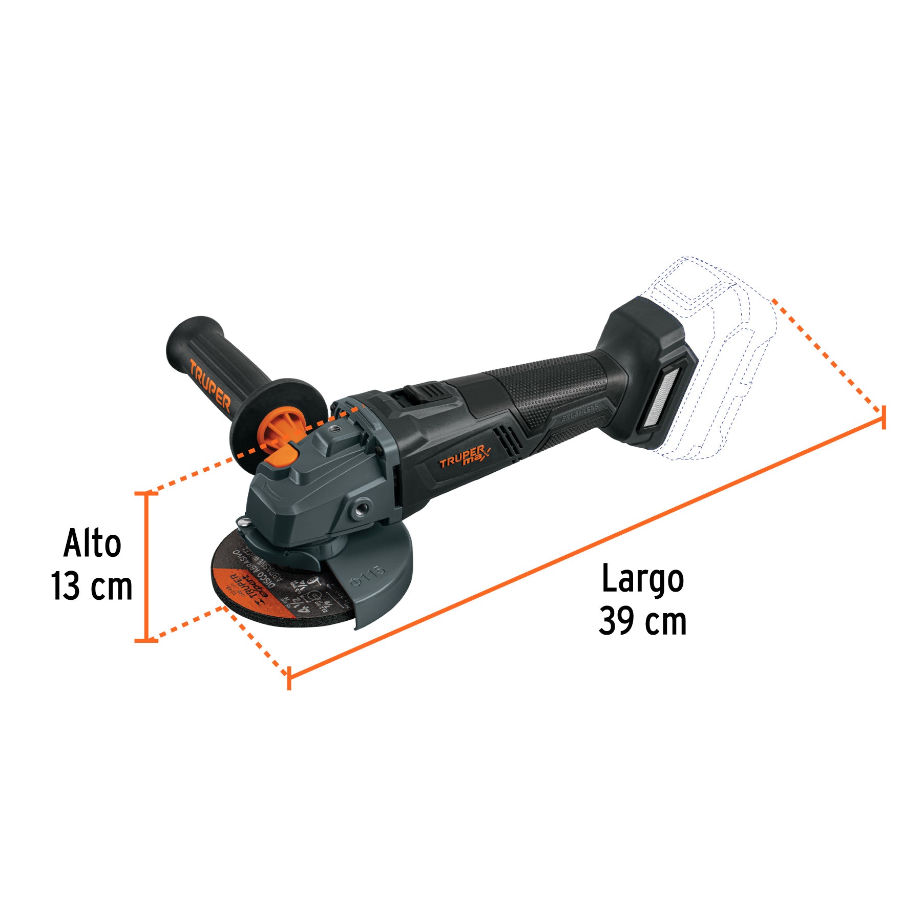 Esmeriladora 4-1/2", 20V, s/accesorios, TRUPER MAX