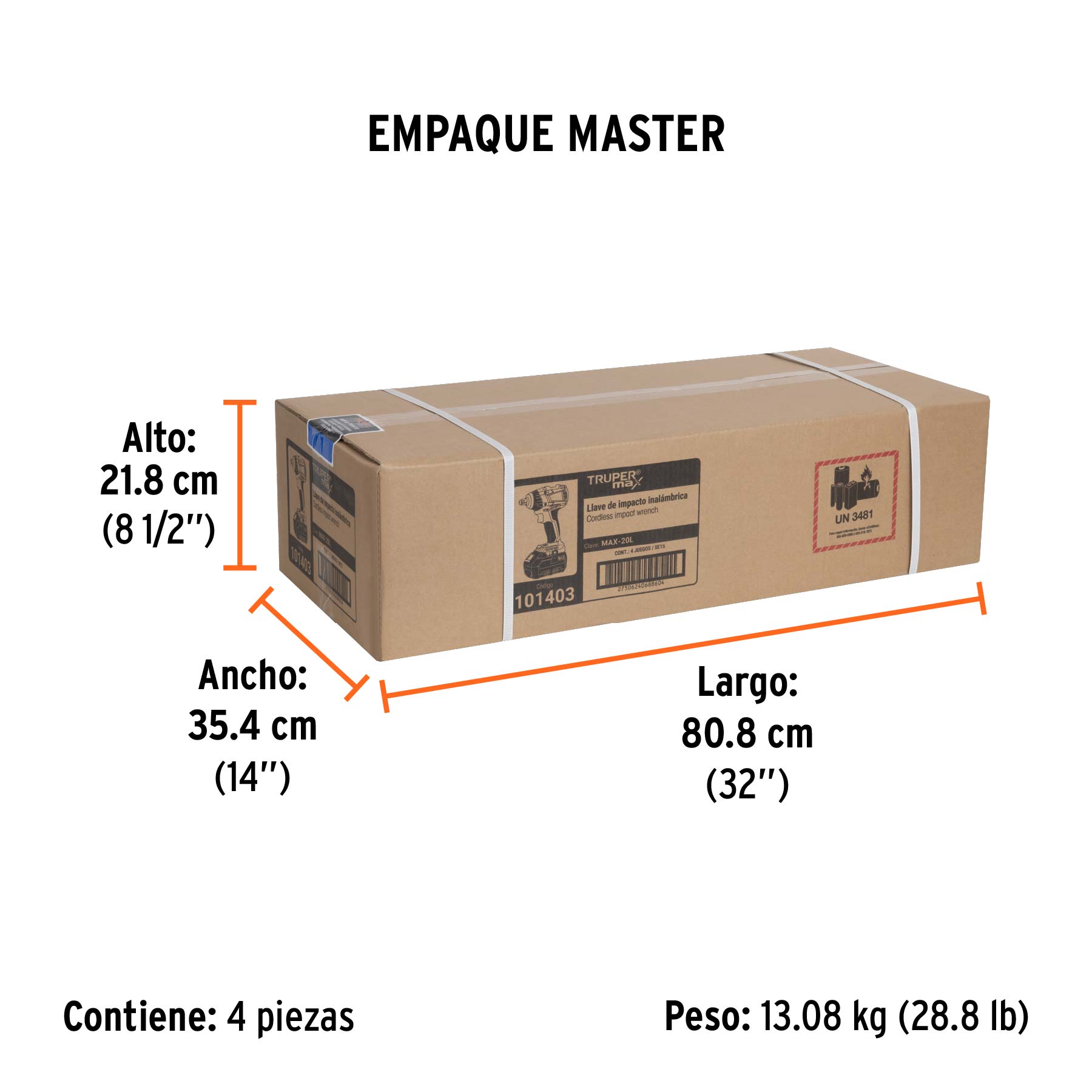 Llave de impacto 1/2", 20V, 155 lb/ft, 1 batería 4Ah, MAX - Empaque