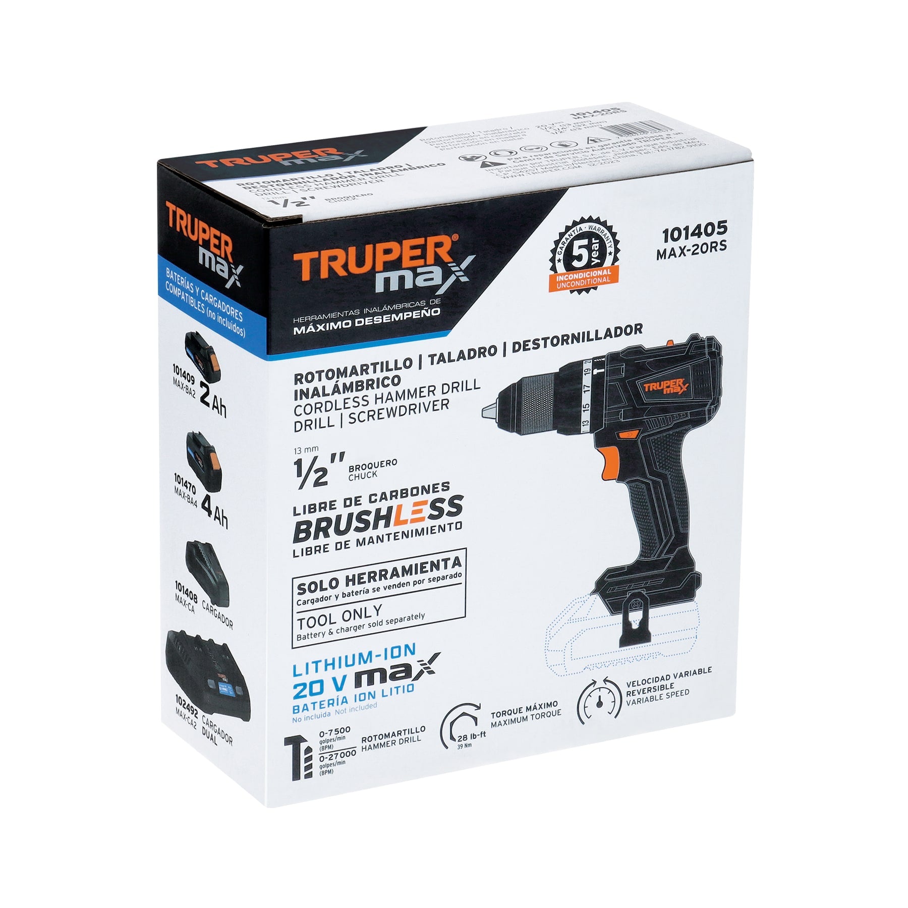 Rotomartillo 1/2", 20V, sin accesorios, MAX