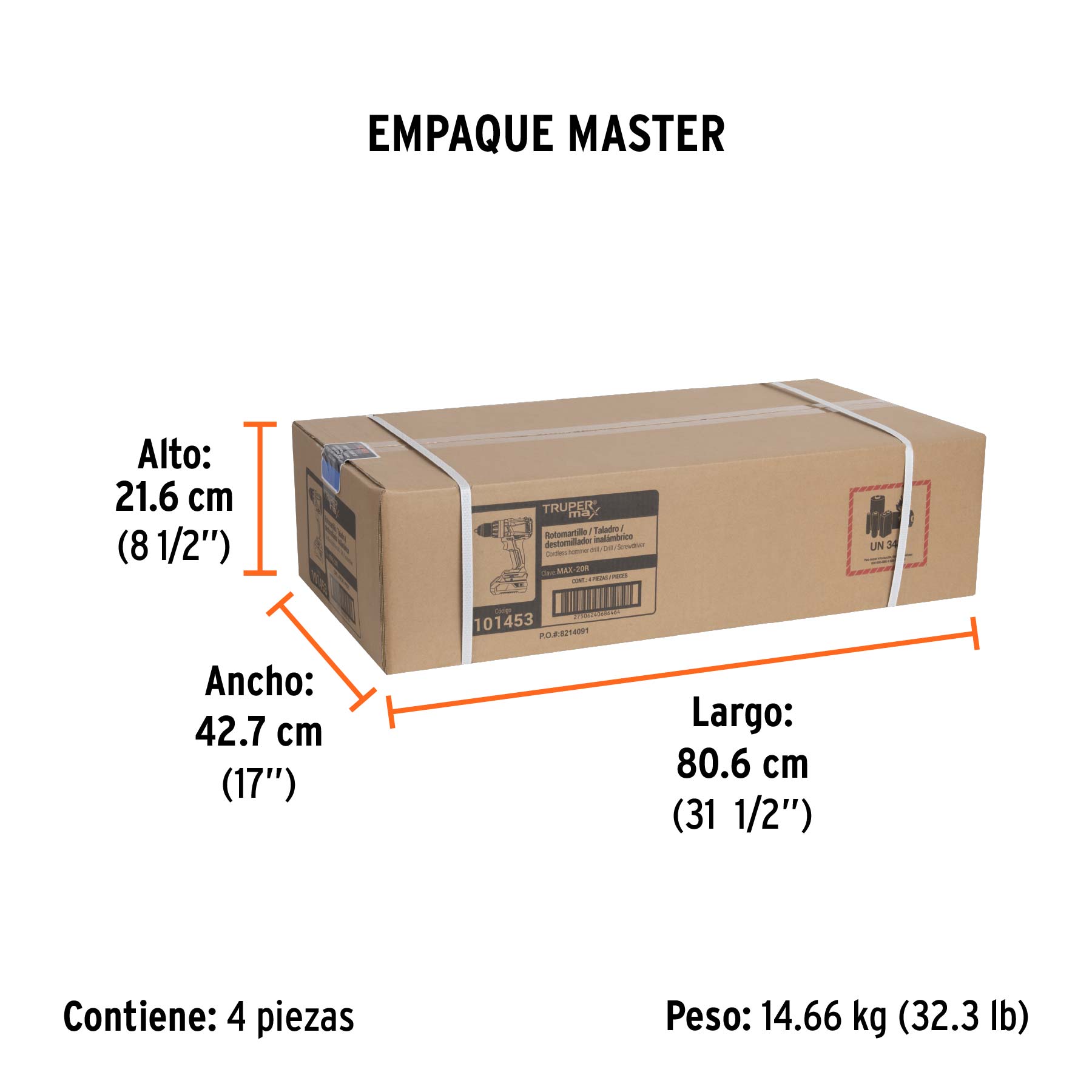 Rotomartillo 1/2", 20V, 2 baterías 2Ah, MAX - Empaque