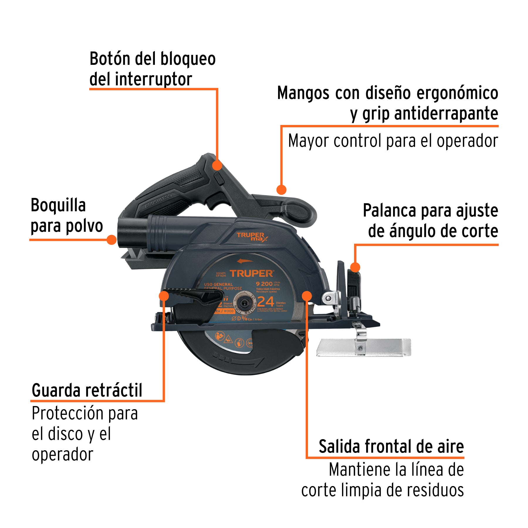 Sierra circular 6-1/2", 20V, s/accesorios, TRUPER MAX