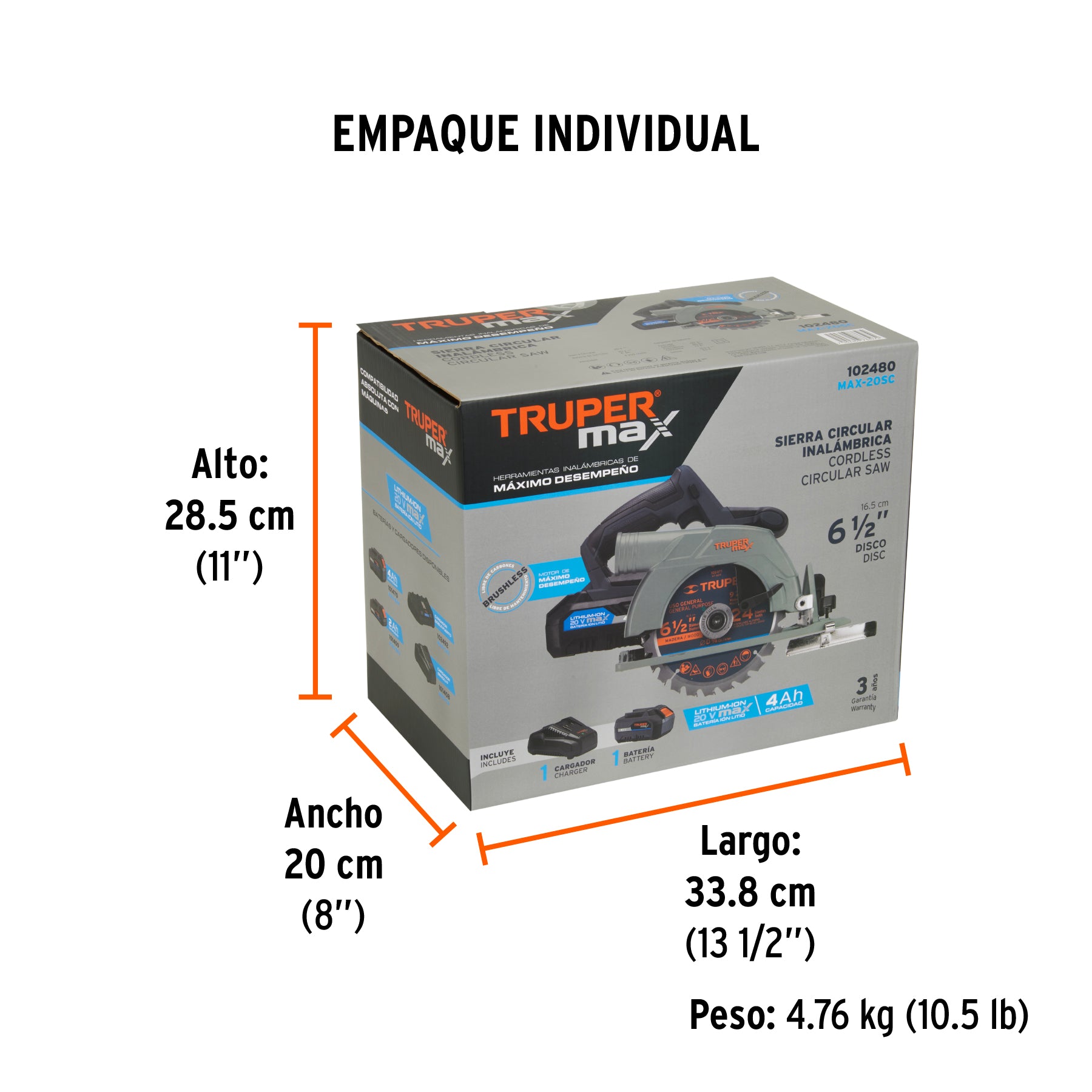 Sierra circular 6-1/2", 20V, 1 batería 4Ah, MAX - Empaque