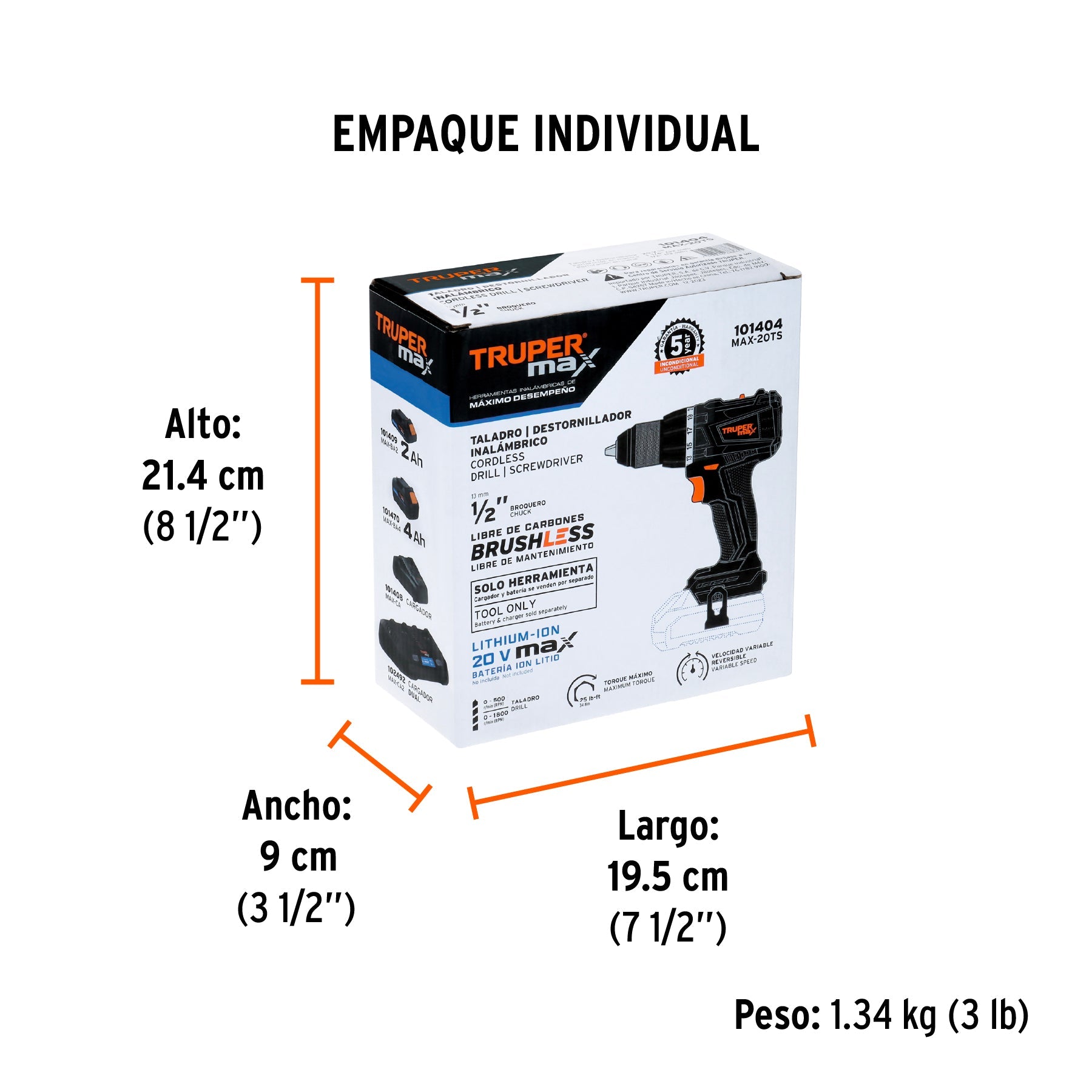 Taladro 1/2", 20V, sin accesorios, MAX - Empaque