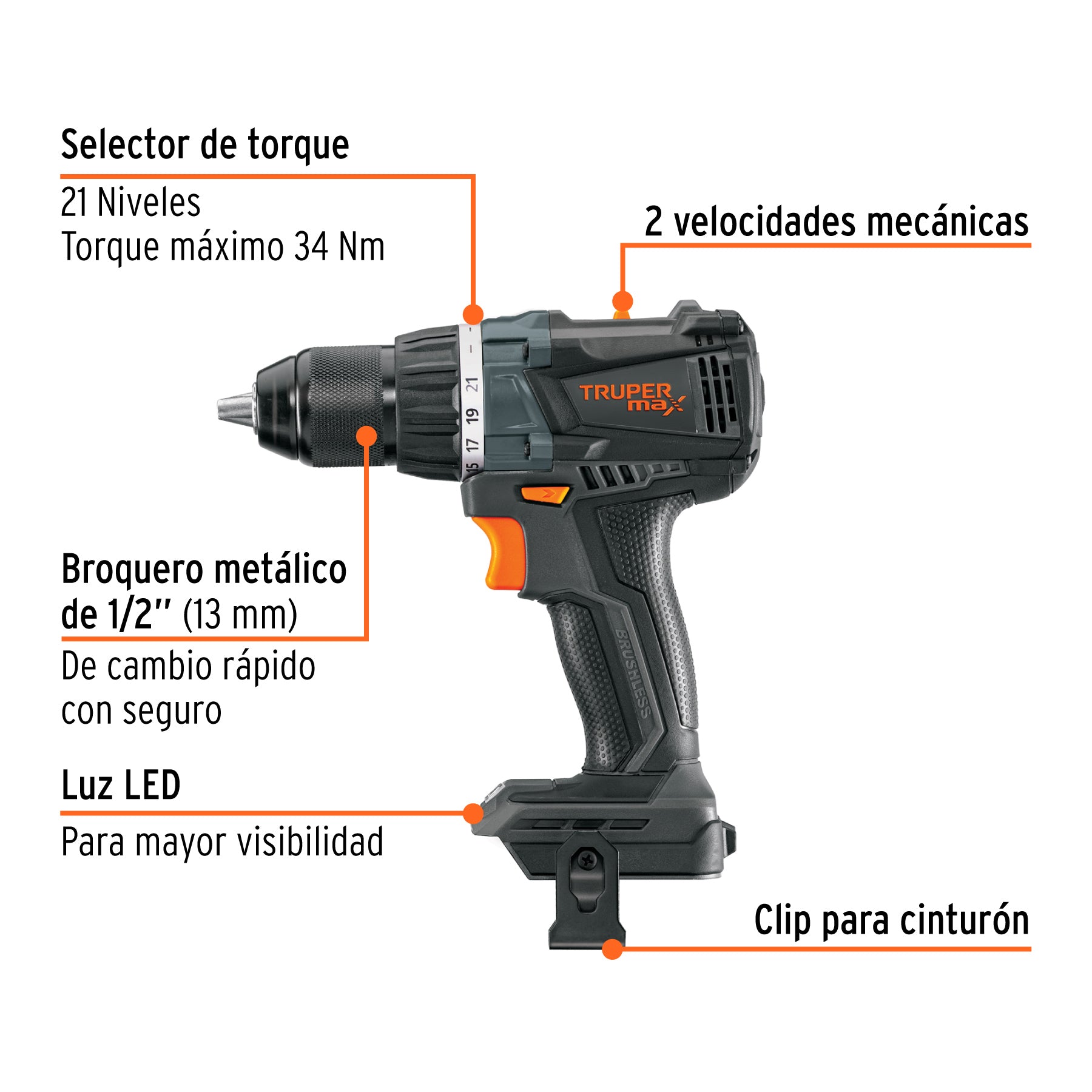 Taladro 1/2", 20V, sin accesorios, MAX