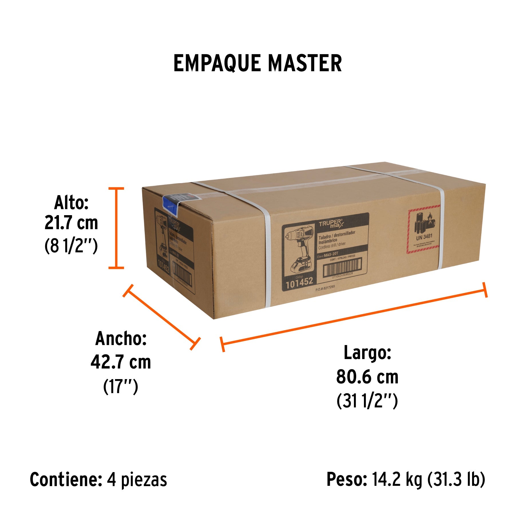 Taladro 1/2", 20V, 2 baterías 2Ah, MAX - Empaque