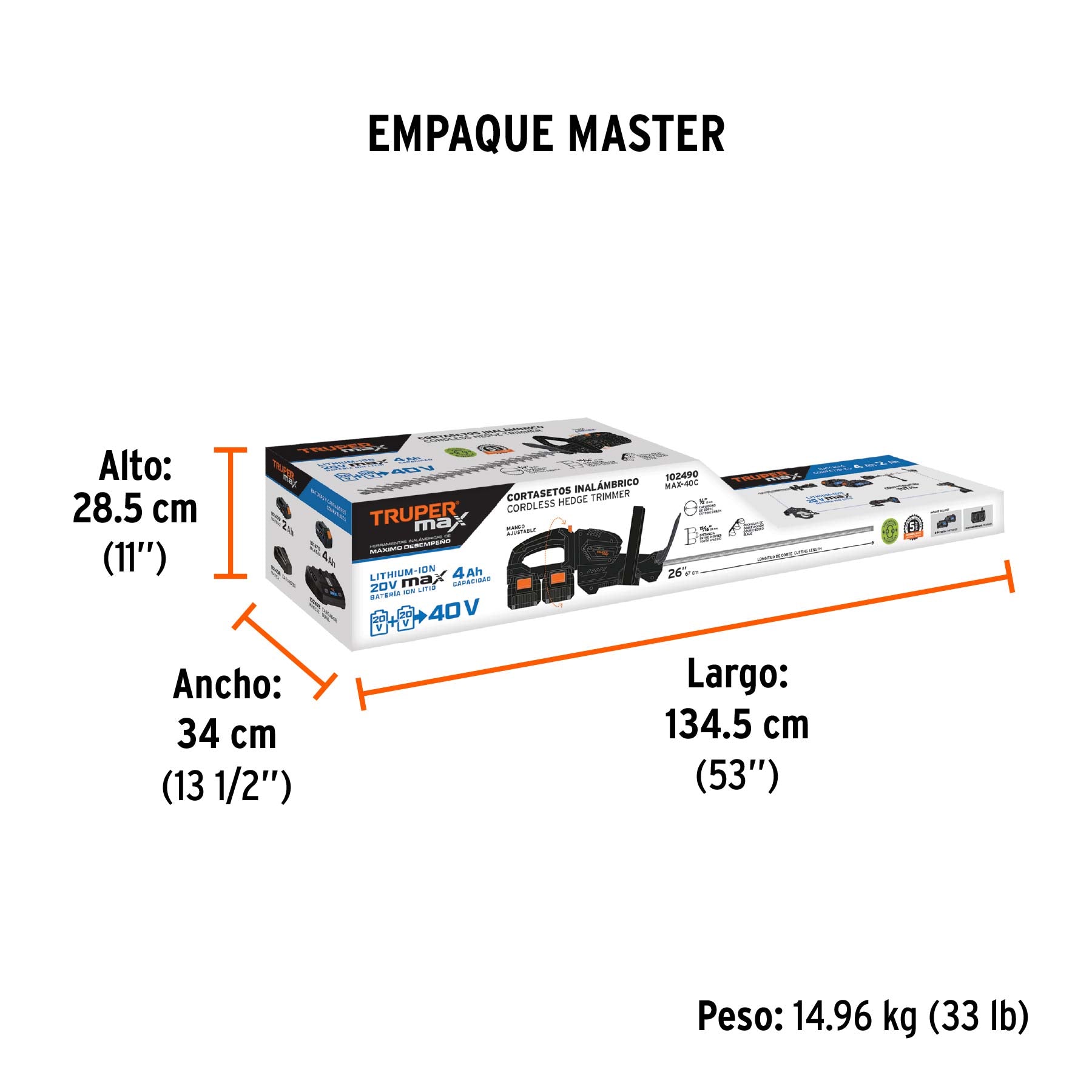 Cortasetos inalámbrico 40V, 2 baterías 4Ah, 1 carg.dual, MAX - Empaque