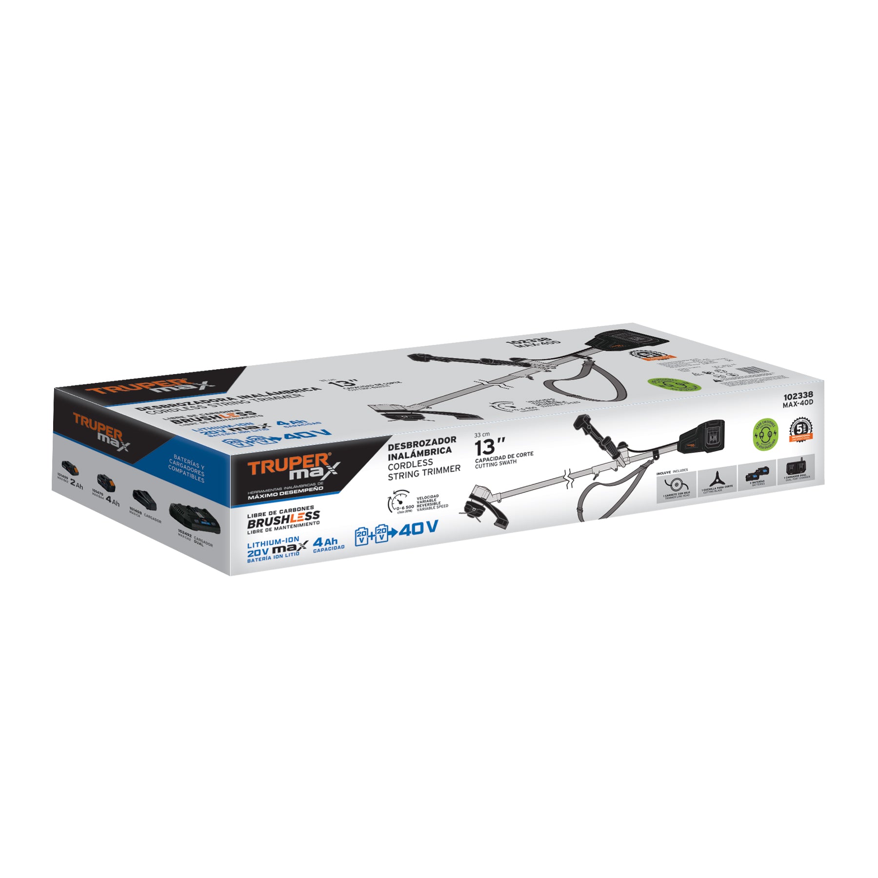 Desbrozadora inalámbrica 40V, sin carbones, TRUPER MAX