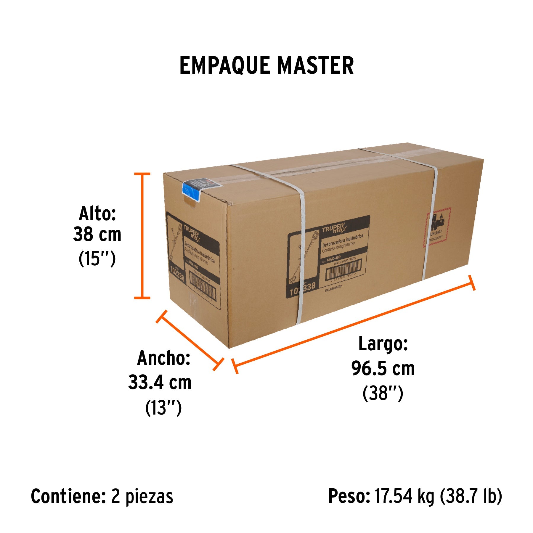 Desbrozadora inalámbrica 40V, sin carbones, TRUPER MAX - Empaque