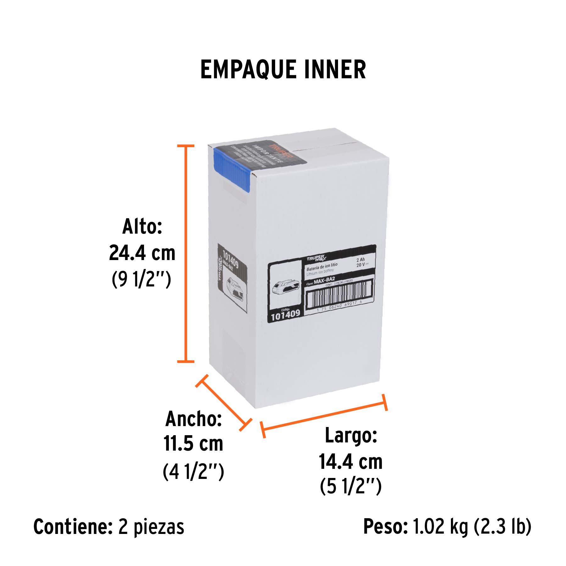 Batería ion litio, 20V, 2 Ah, TRUPER MAX - Empaque
