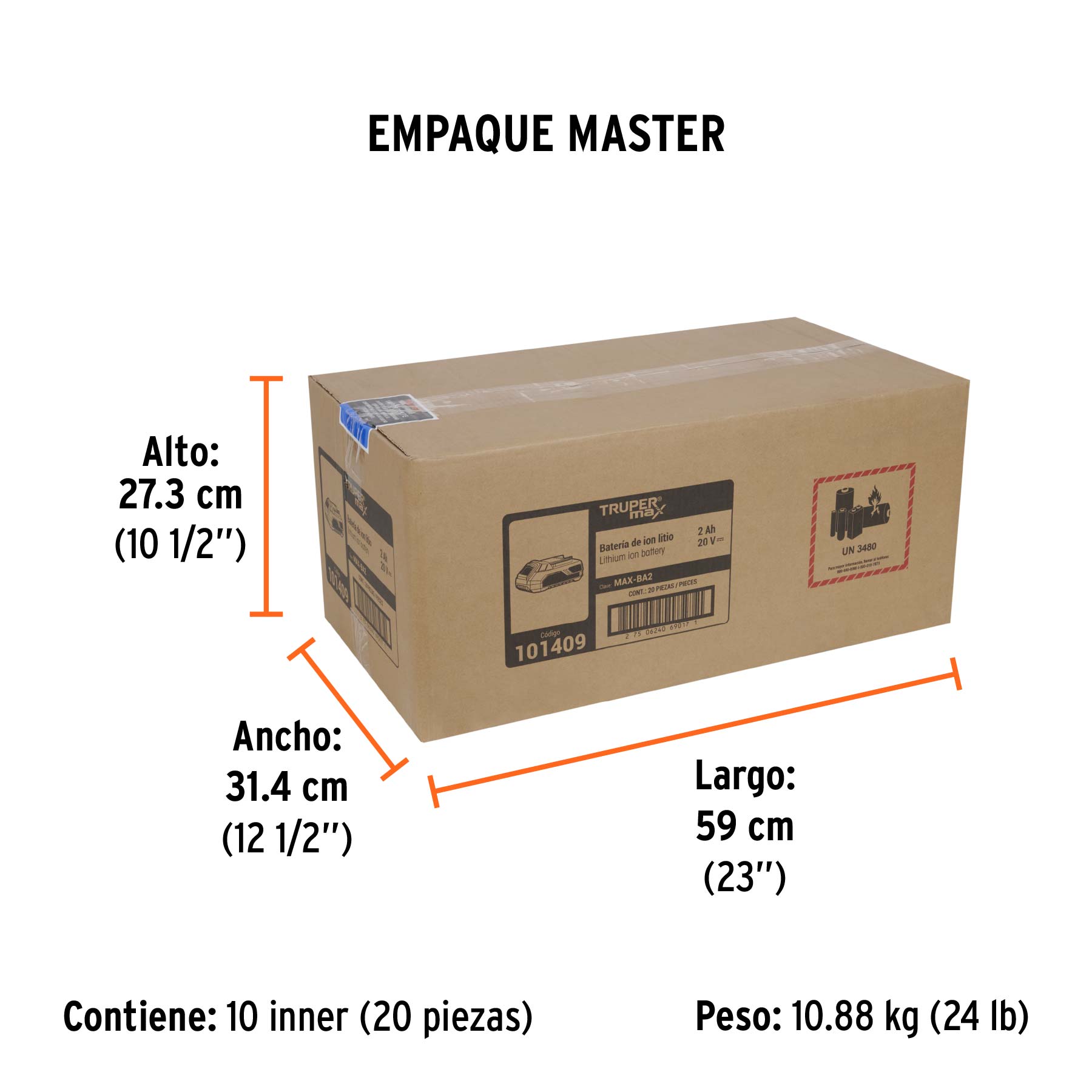 Batería ion litio, 20V, 2 Ah, TRUPER MAX - Empaque